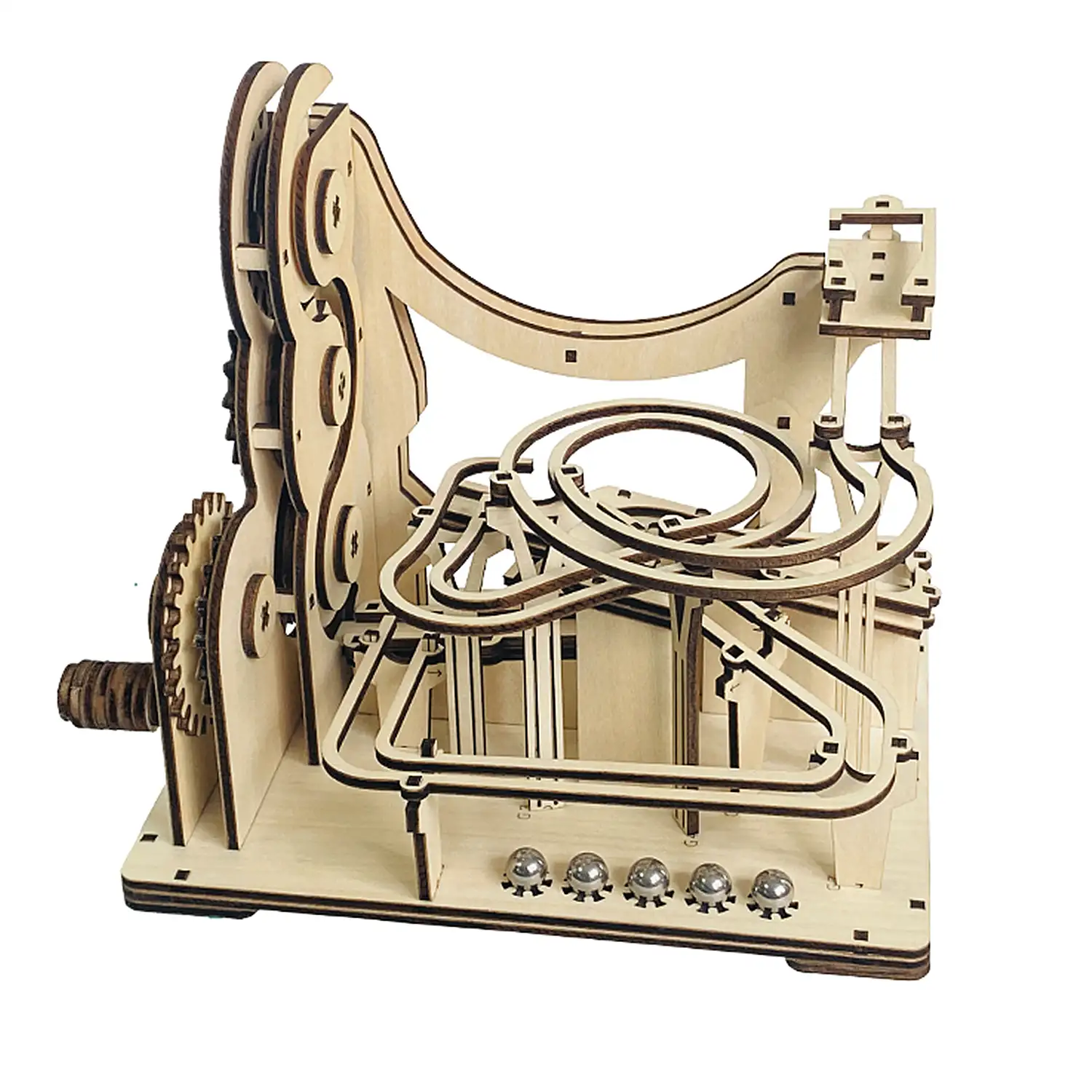 Maqueta de Madera 3D, con movimiento mecánico diseño laberinto de Bolas orbitales mecánicas de manivela.