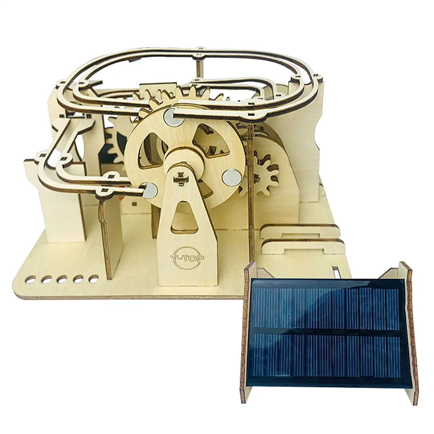 Maqueta de Madera 3D, con movimiento mecánico diseño de Bolas de Escalera con panel solar.