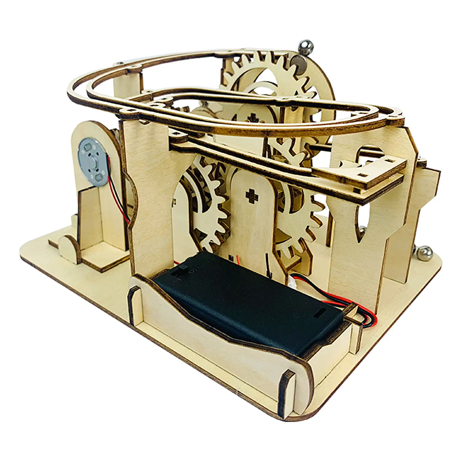 Maqueta de Madera 3D, con movimiento mecánico diseño de Bolas de Escalera con panel solar.