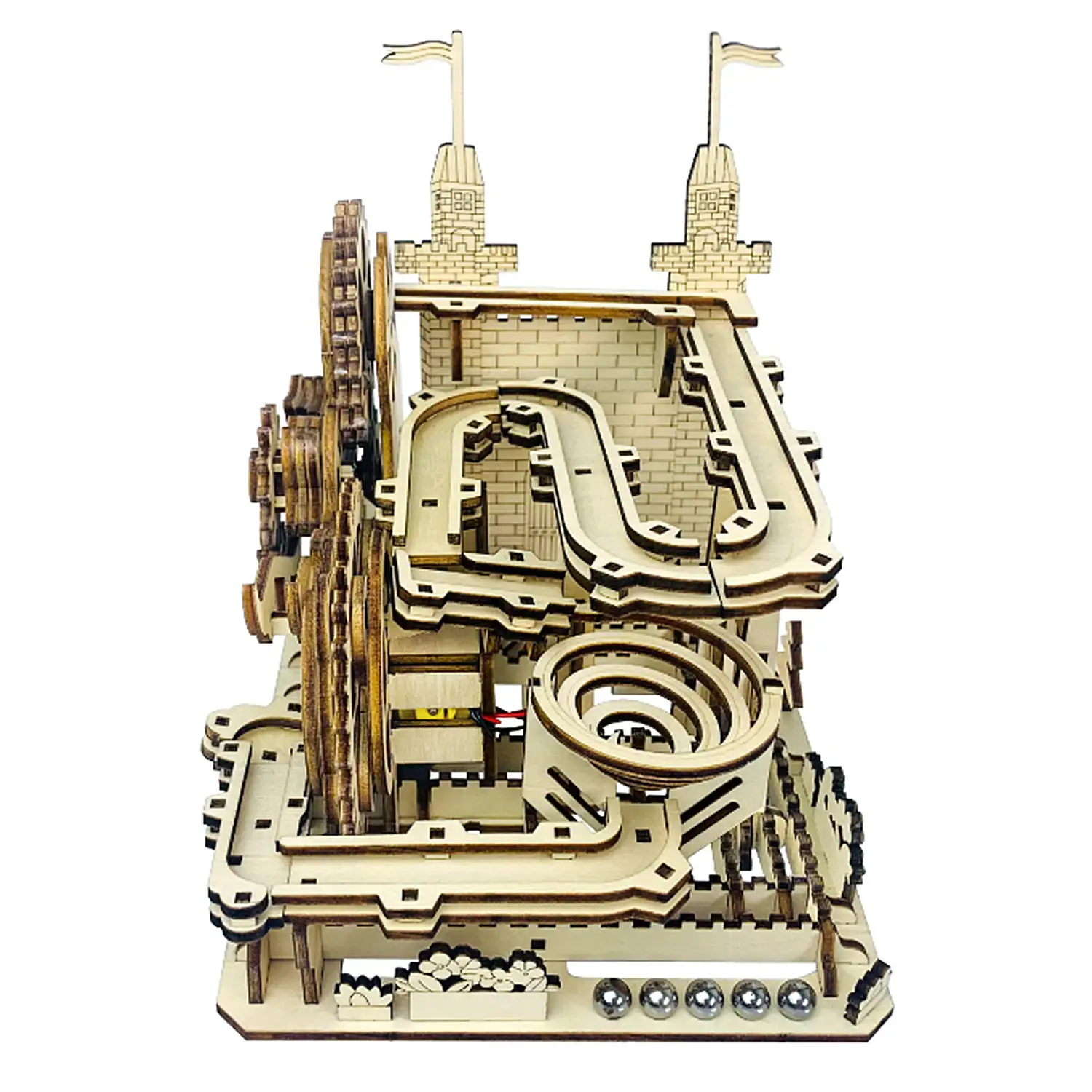 Maqueta de Madera 3D, con movimiento mecánico diseño Bolas de Castillo. 175 piezas.