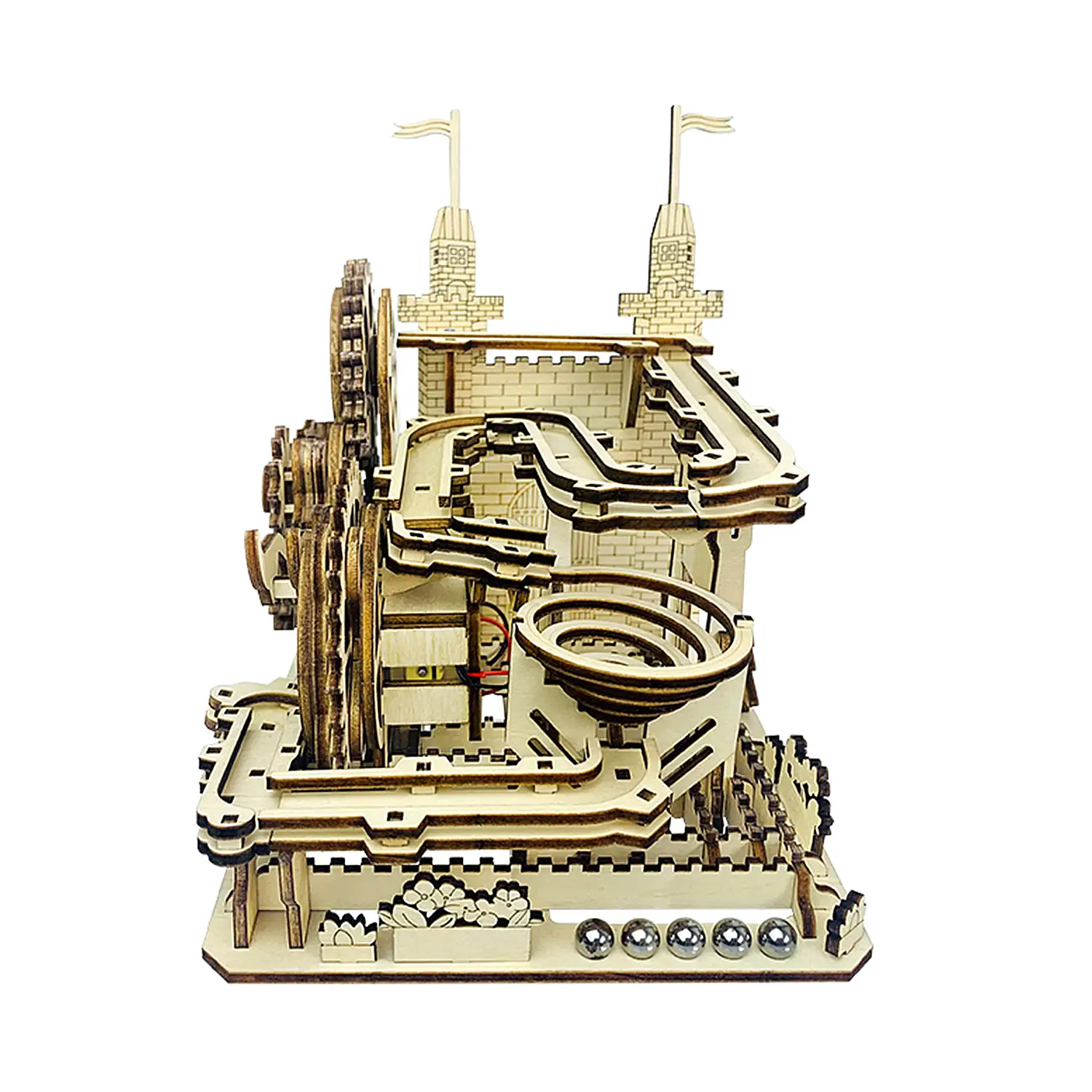 Maqueta de Madera 3D, con movimiento mecánico diseño Bolas de Castillo. 175 piezas.