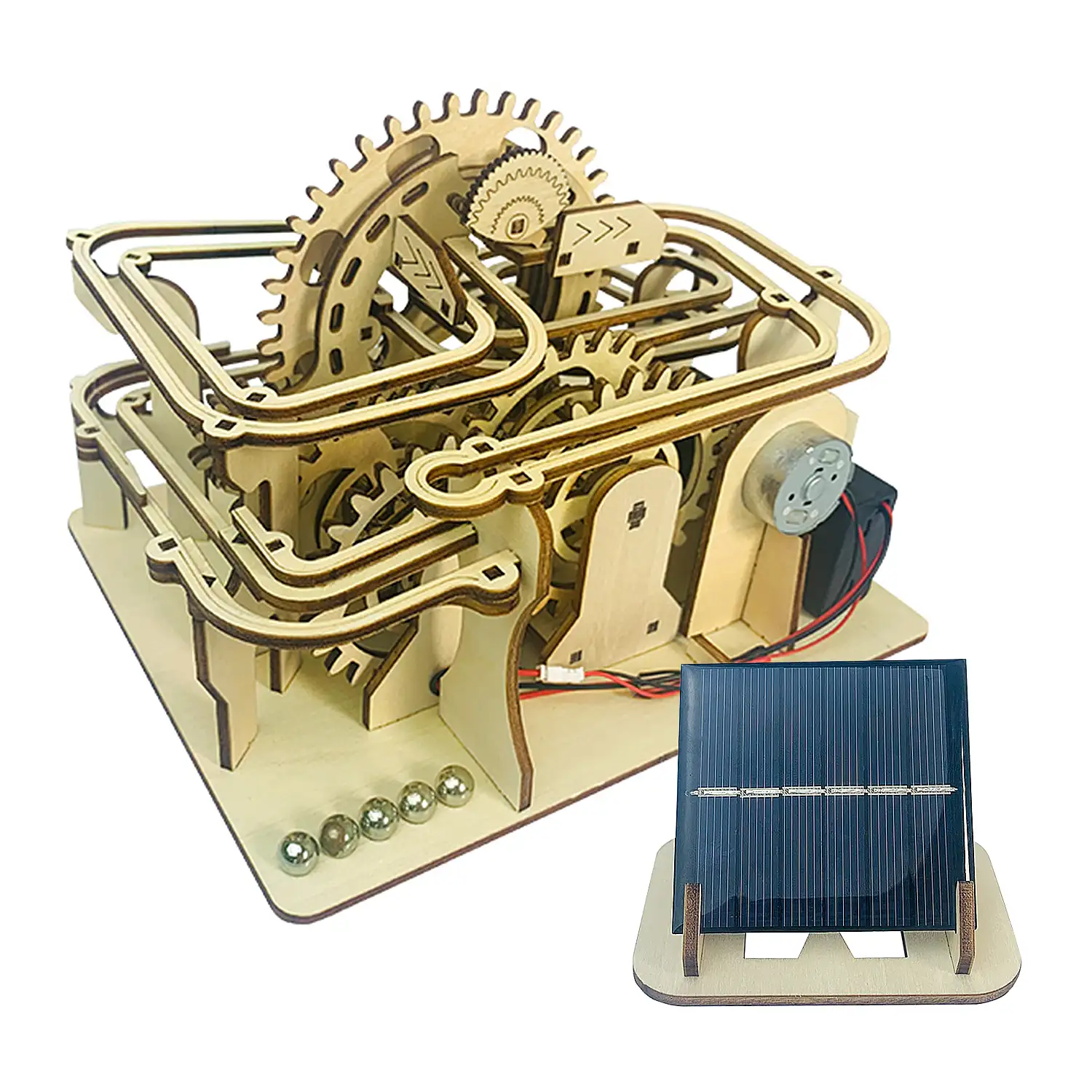 Maqueta de Madera 3D, con movimiento mecánico diseño de bolas Mecánicas Solares.