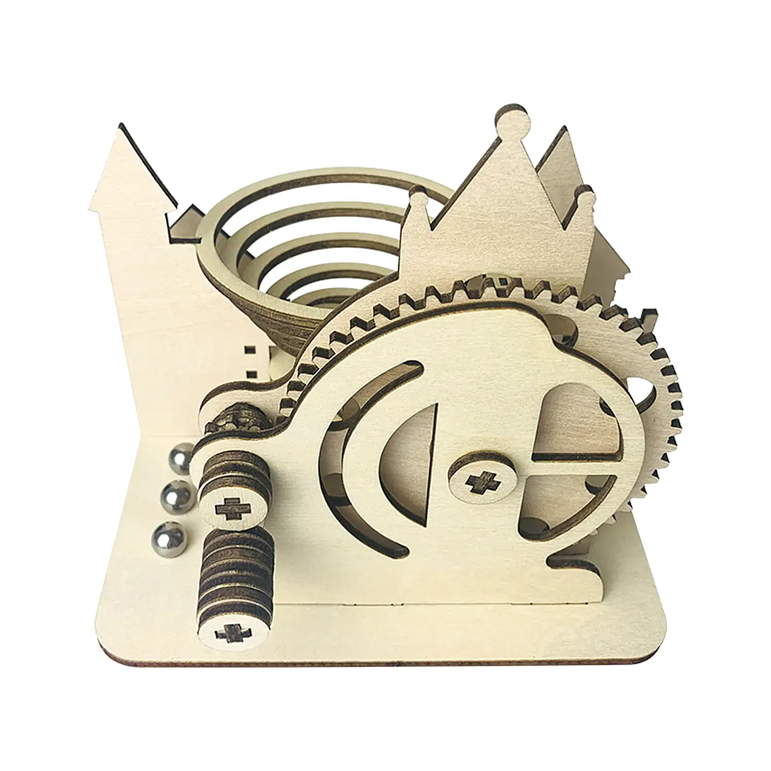 Maqueta de Madera 3D, con movimiento mecánico diseño de bolas Mecánicas en espiral.