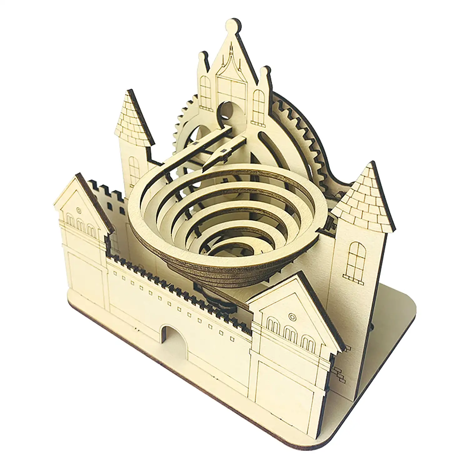 Maqueta de Madera 3D, con movimiento mecánico diseño de bolas Mecánicas en espiral.