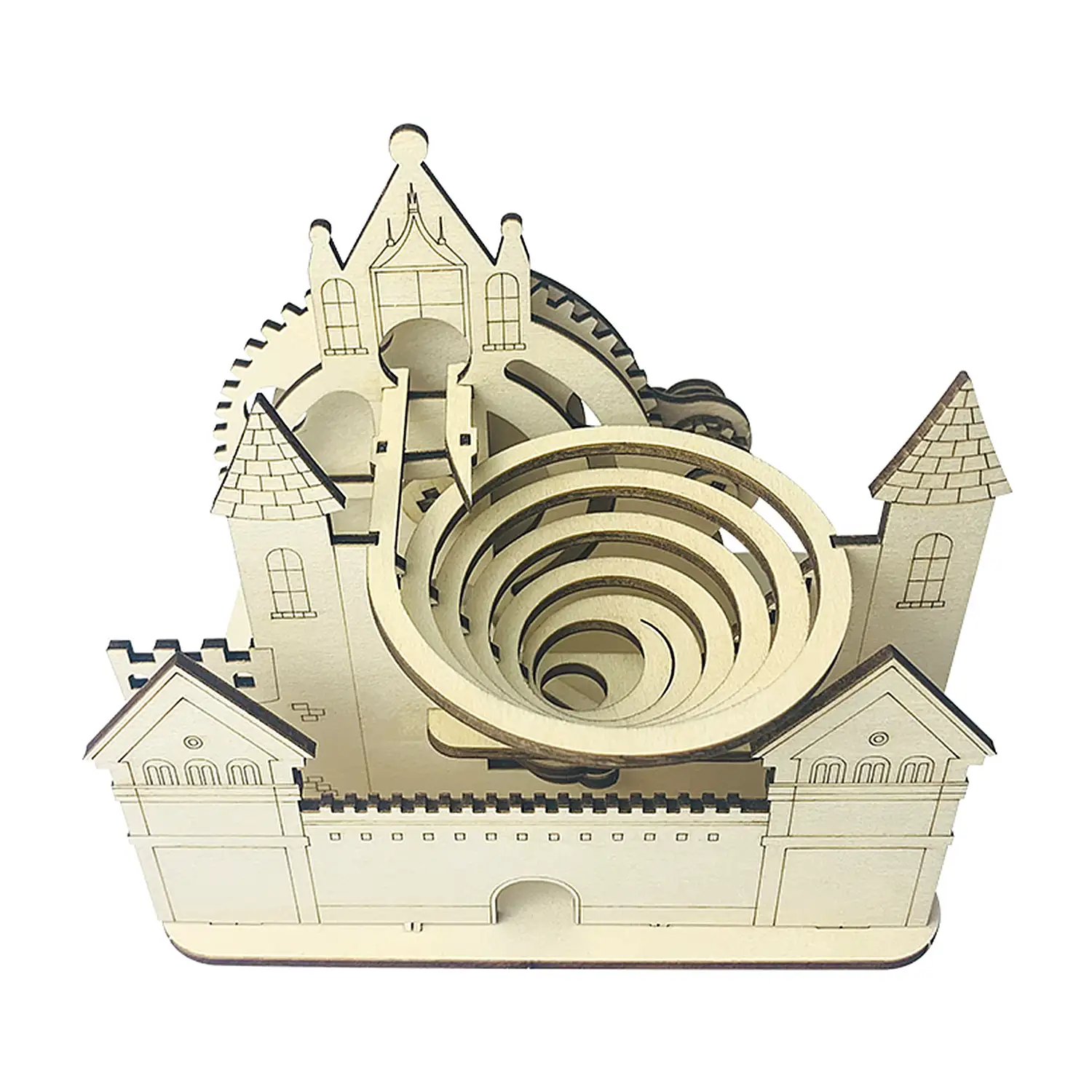 Maqueta de Madera 3D, con movimiento mecánico diseño de bolas Mecánicas en espiral.