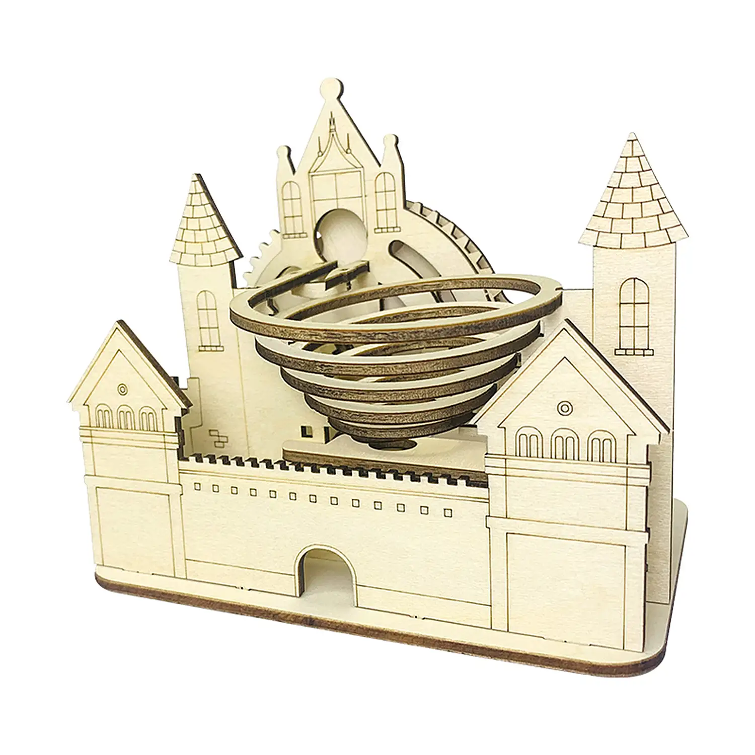 Maqueta de Madera 3D, con movimiento mecánico diseño de bolas Mecánicas en espiral.