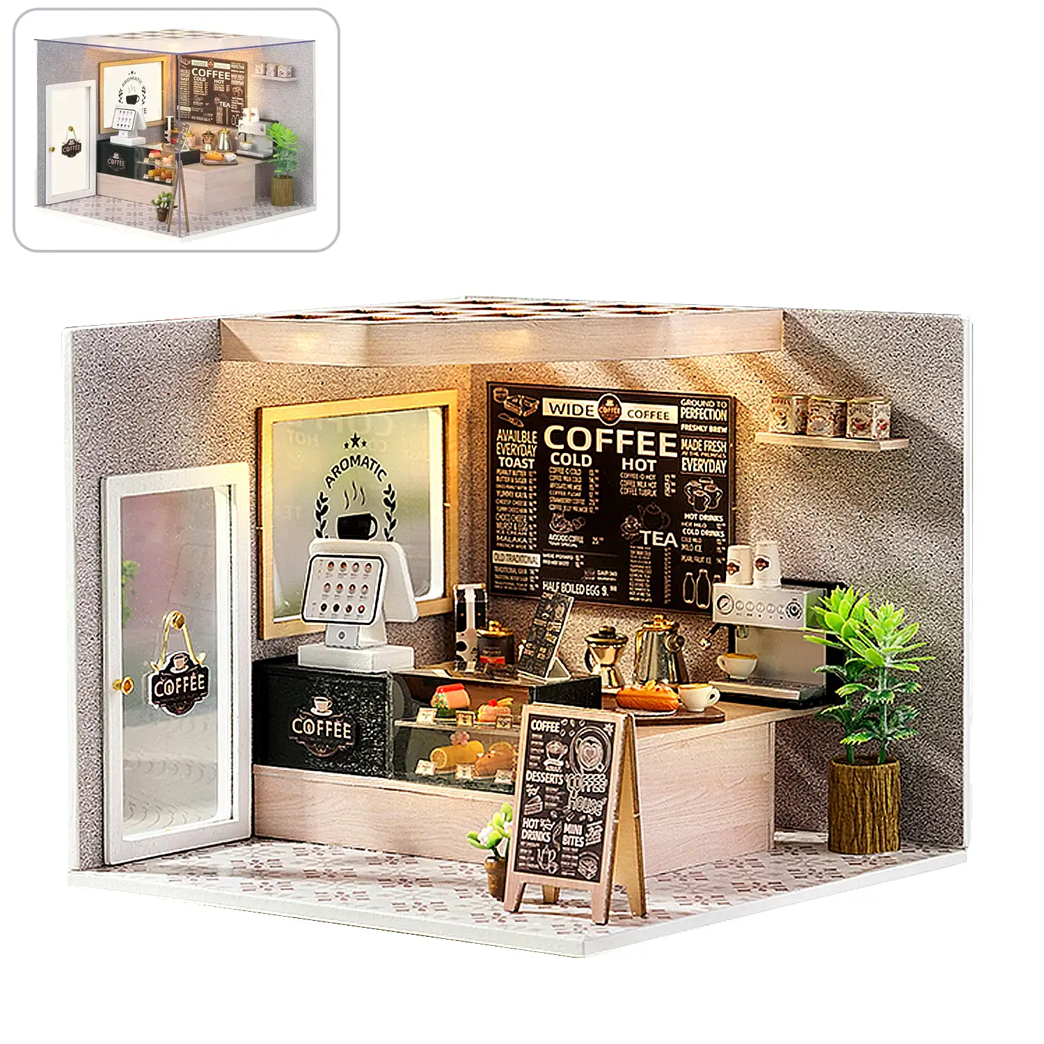 Cafetería Fácil. Maqueta 3D realista con gran detalle, cubierta antipolvo y luces led.