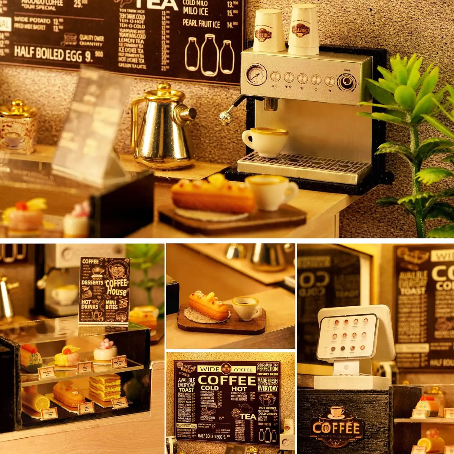 Cafetería Fácil. Maqueta 3D realista con gran detalle, cubierta antipolvo y luces led.