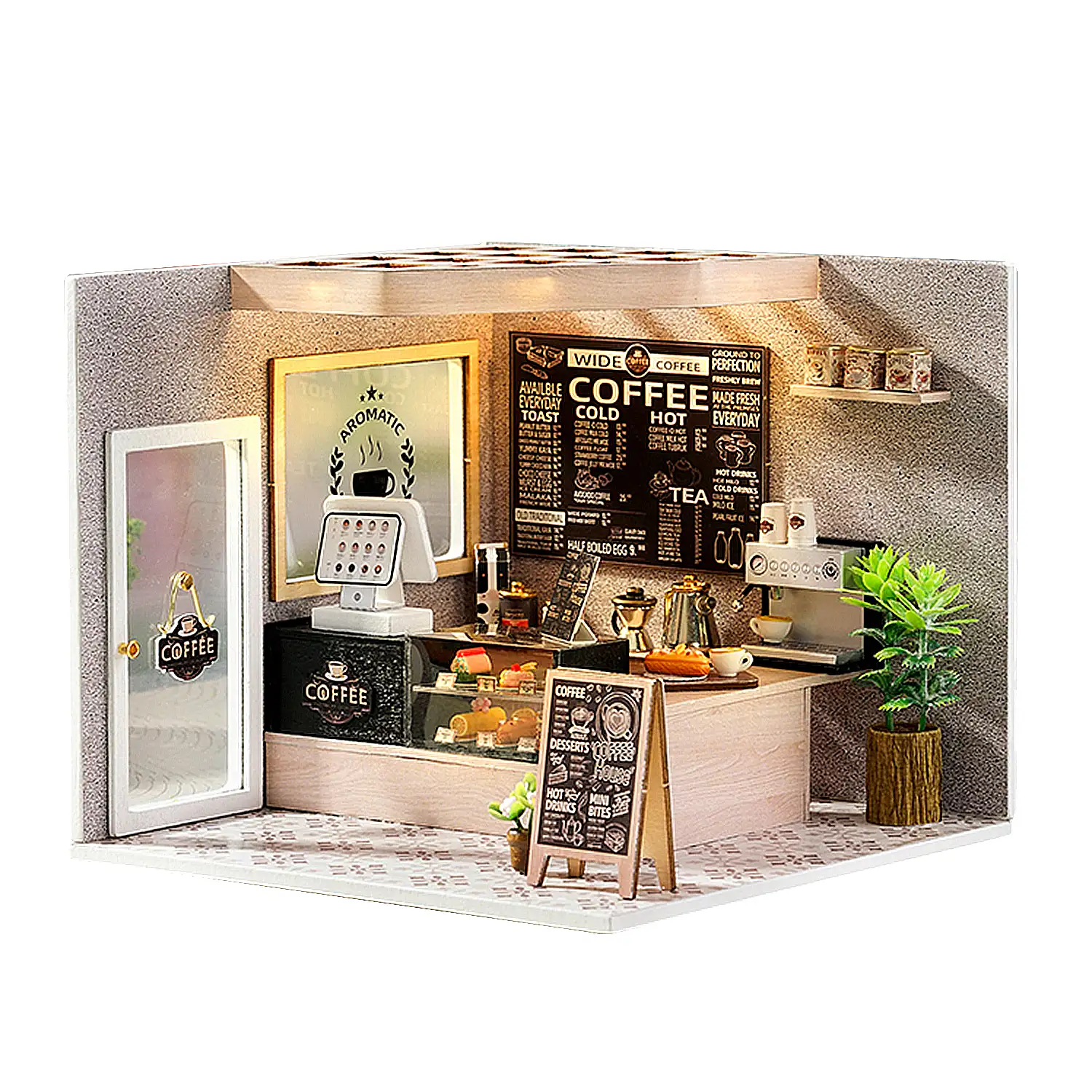 Cafetería Fácil. Maqueta 3D realista con gran detalle, cubierta antipolvo y luces led.