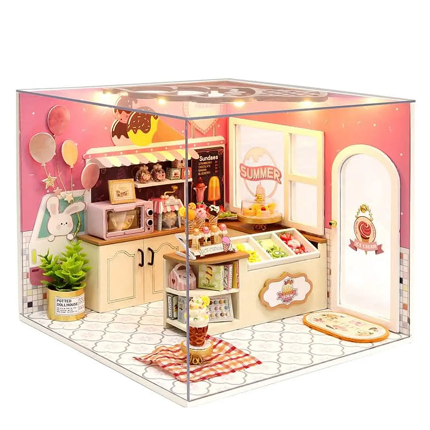 Tienda de helados Feliz. Maqueta 3D realista con gran detalle, cubierta antipolvo y luces led.