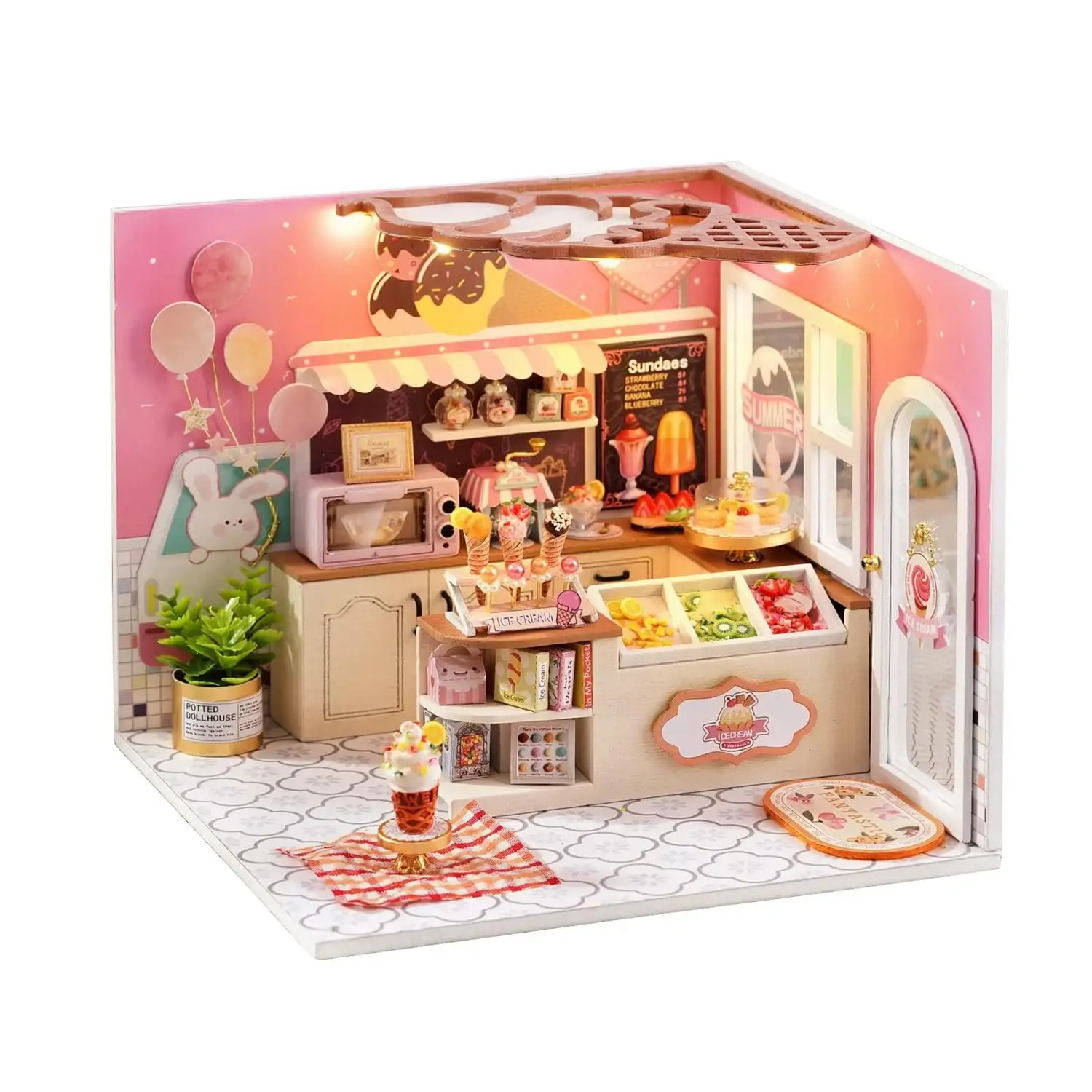 Tienda de helados Feliz. Maqueta 3D realista con gran detalle, cubierta antipolvo y luces led.