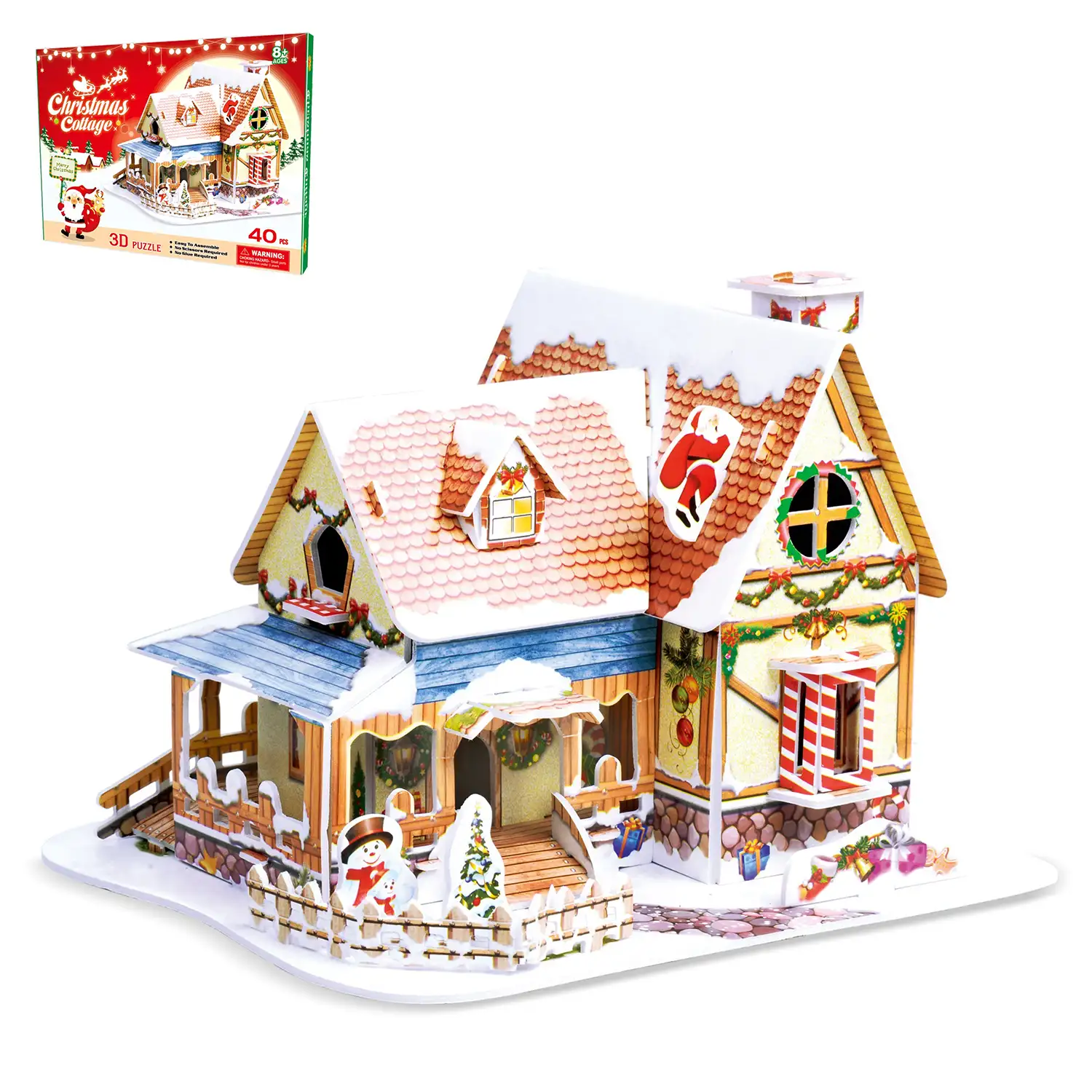 Maqueta 3D de cartón de una Casita Navideña. Diseño rojo. 40 piezas.