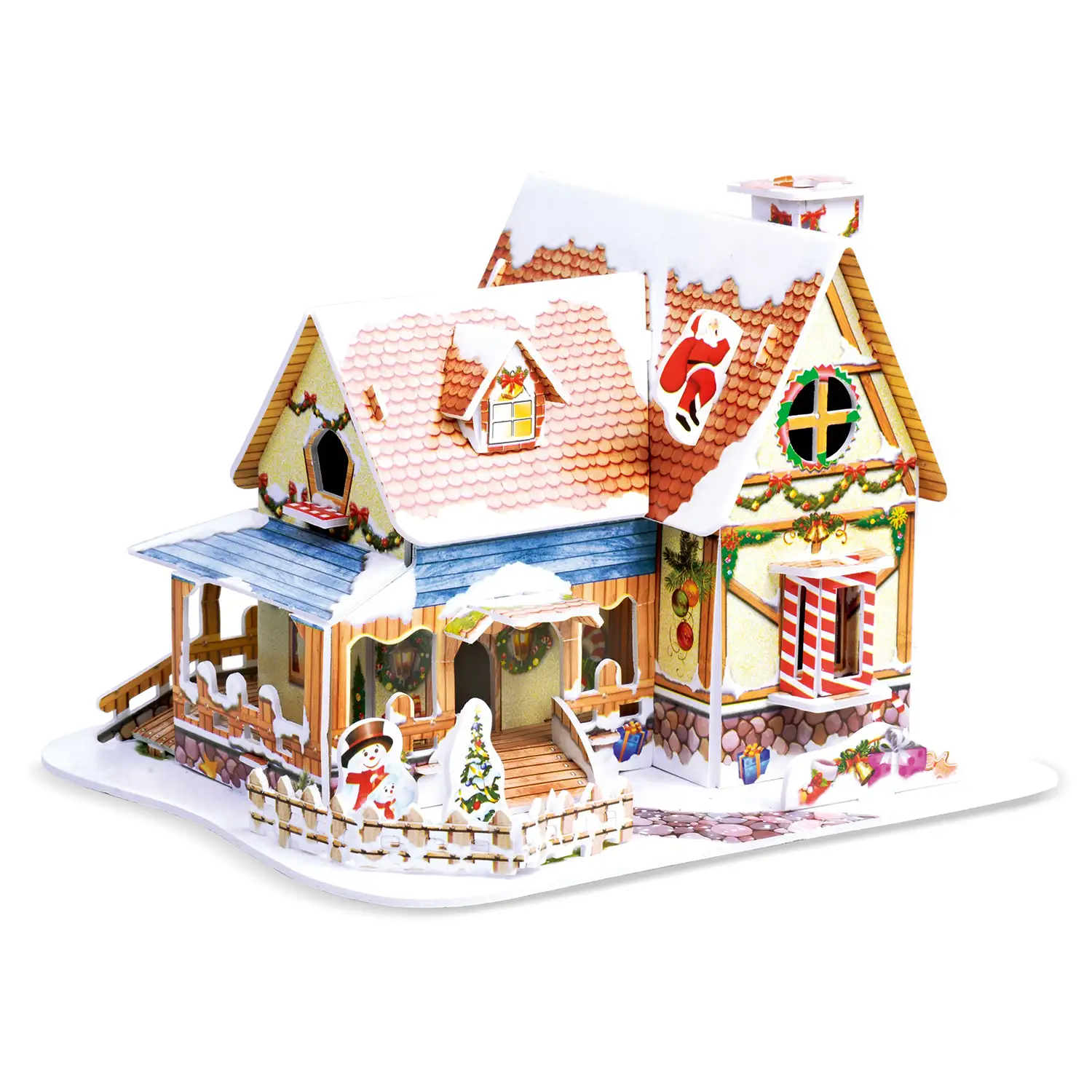 Maqueta 3D de cartón de una Casita Navideña. Diseño rojo. 40 piezas.