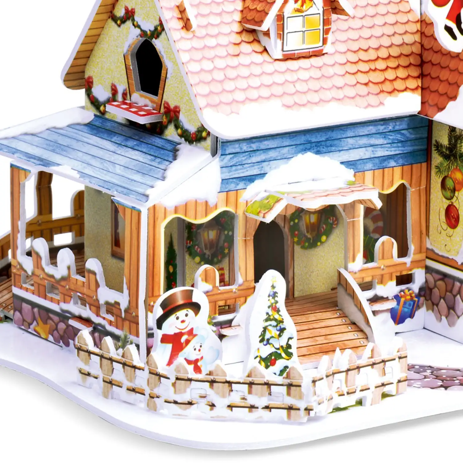 Maqueta 3D de cartón de una Casita Navideña. Diseño rojo. 40 piezas.