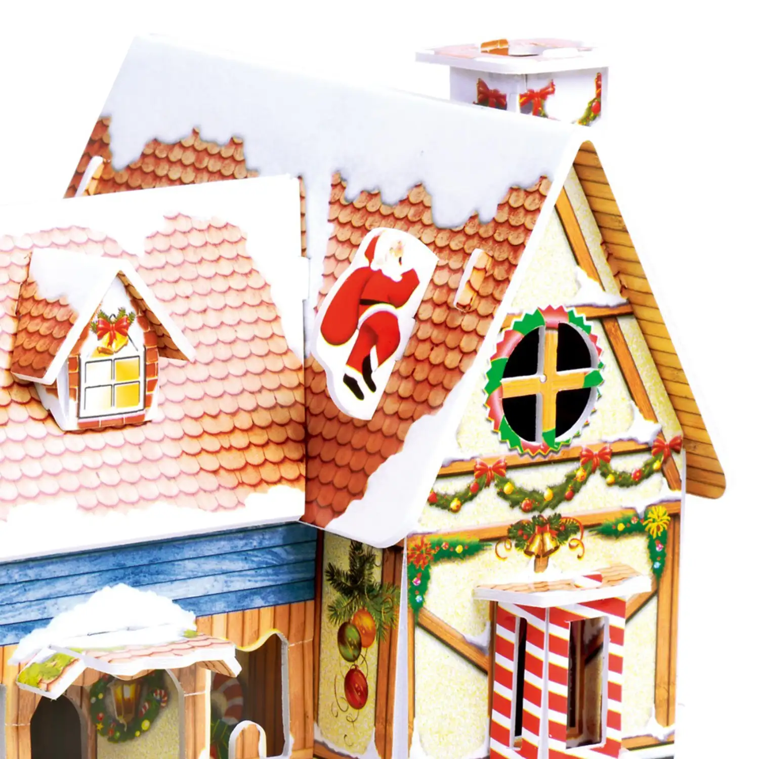 Maqueta 3D de cartón de una Casita Navideña. Diseño rojo. 40 piezas.