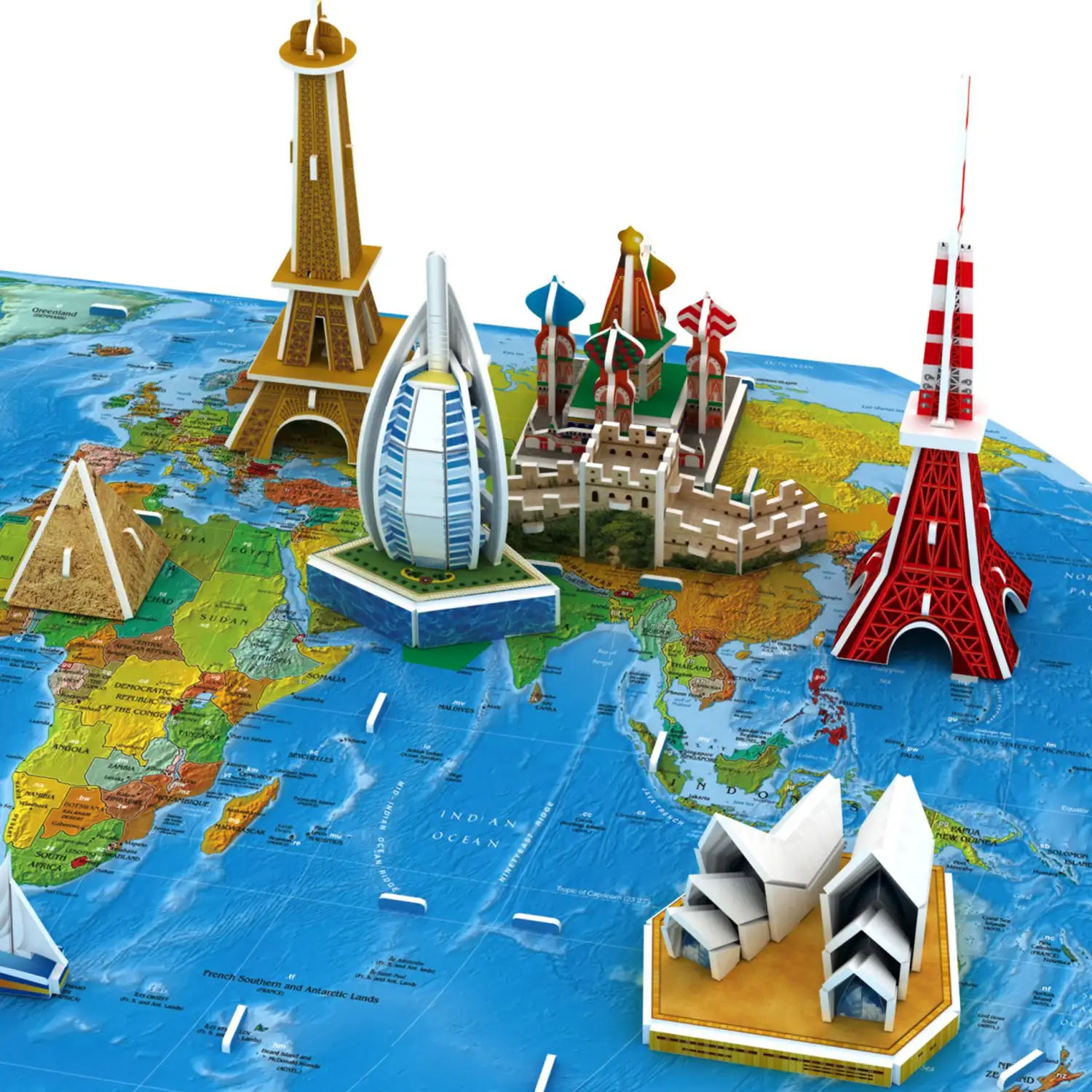 Puzle 3D de cartón Viaje por el mundo. 136 piezas.