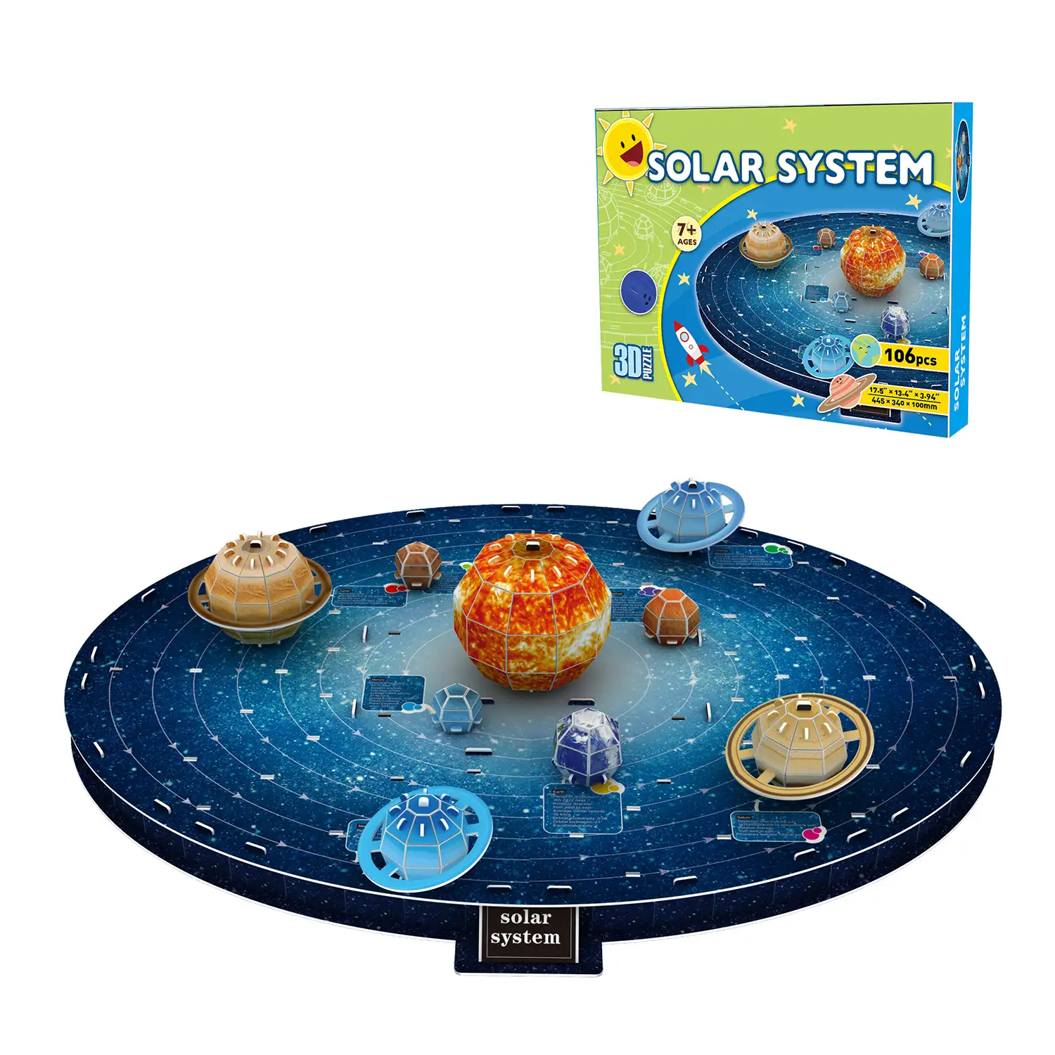 Puzle 3D de cartón del Sistema Solar, planetas con relieve. 106 piezas.