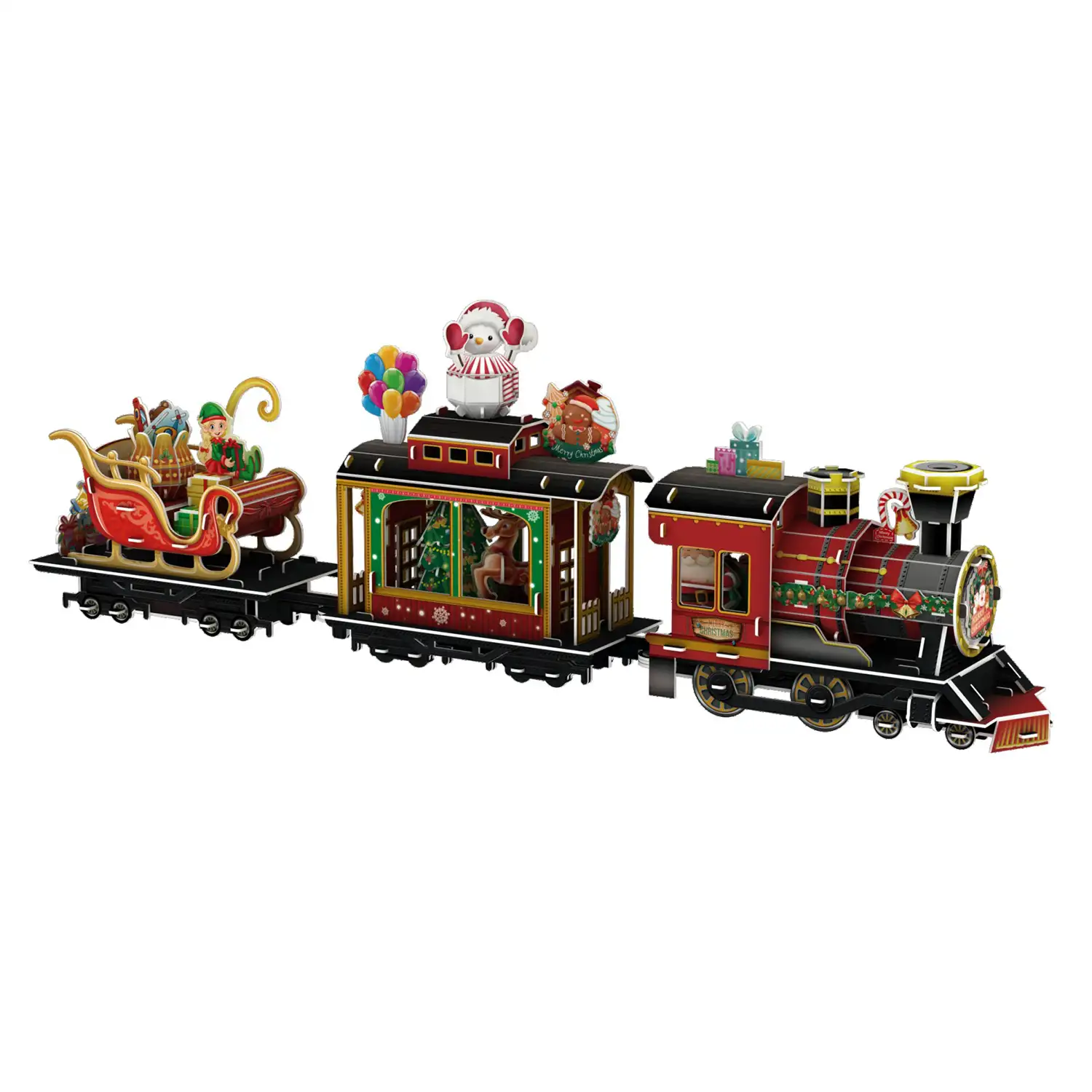 Maqueta 3D de cartón de un Tren de Navidad con luces. 139 piezas.