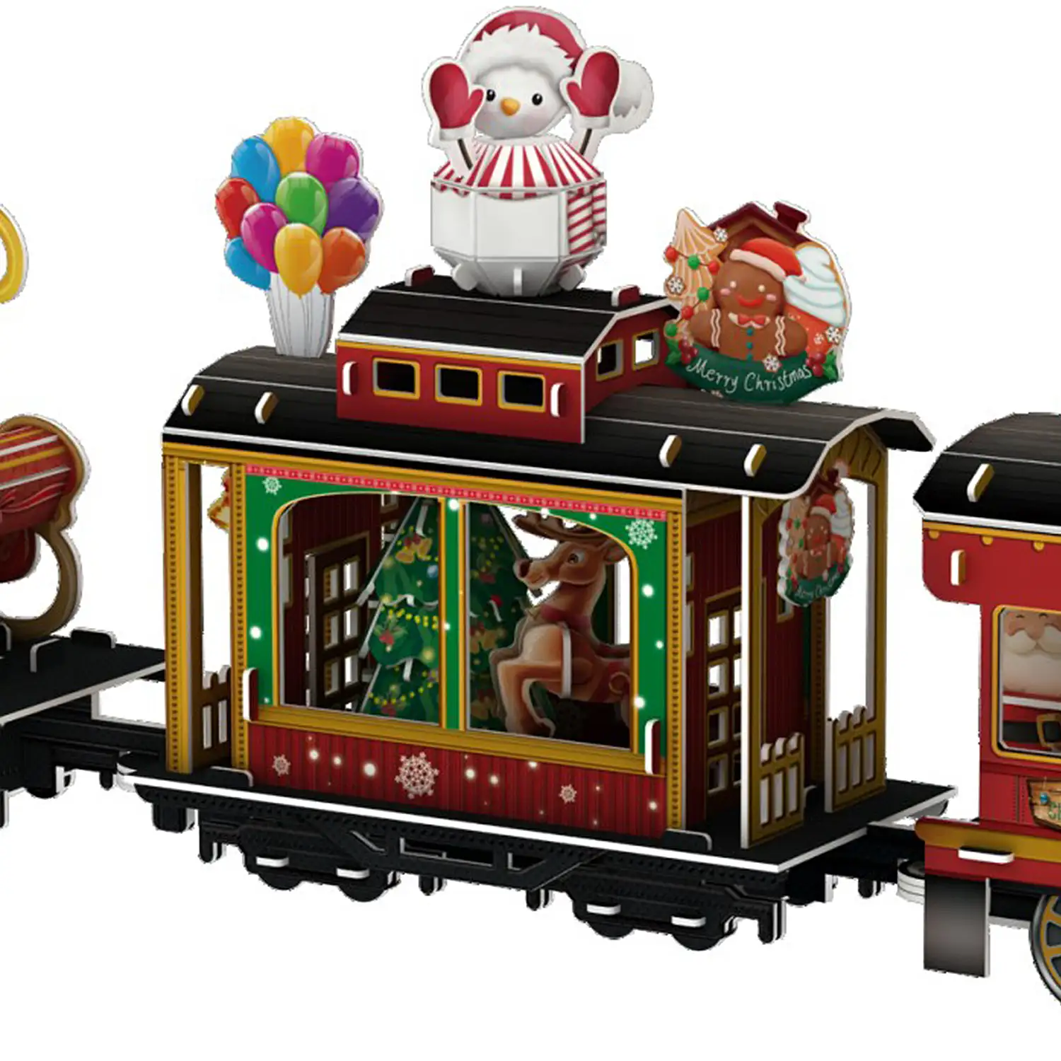 Maqueta 3D de cartón de un Tren de Navidad con luces. 139 piezas.
