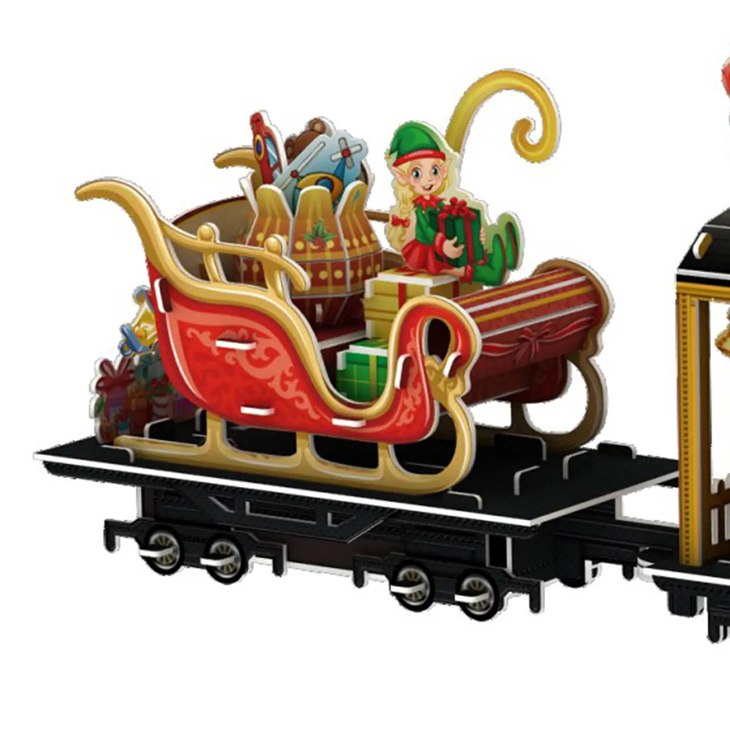 Maqueta 3D de cartón de un Tren de Navidad con luces. 139 piezas.