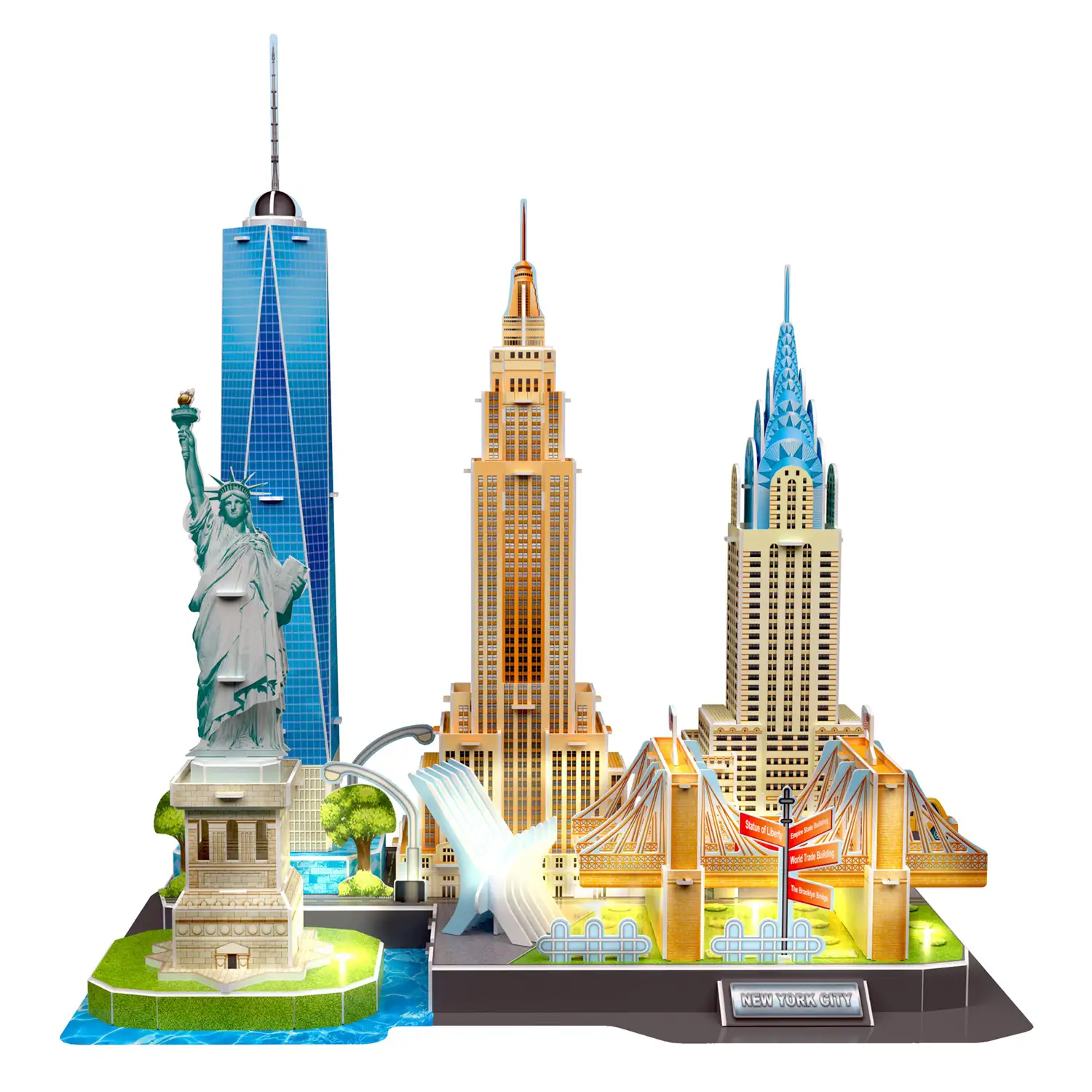 Puzle 3D de cartón de la ciudad de Nueva York con luces LED. 101 piezas.
