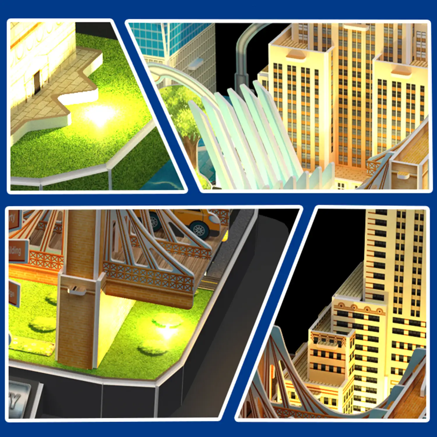 Puzle 3D de cartón de la ciudad de Nueva York con luces LED. 101 piezas.