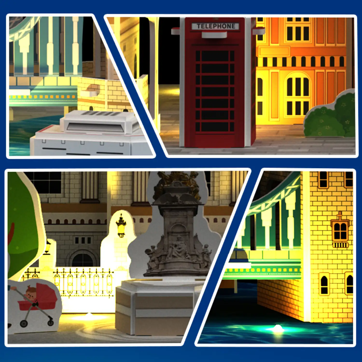 Puzle 3D de cartón de la ciudad de Londres con luces LED. 106 piezas.