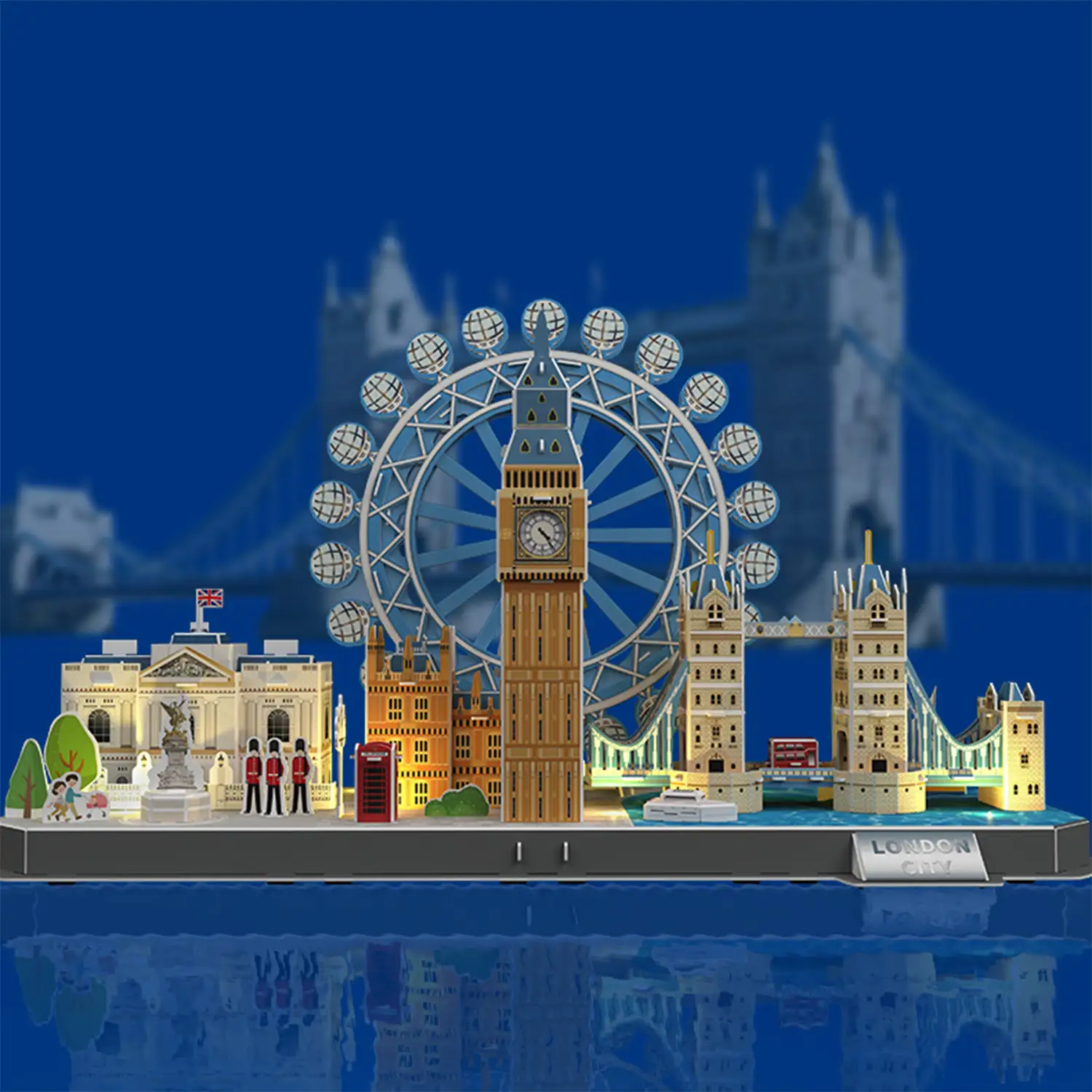 Puzle 3D de cartón de la ciudad de Londres con luces LED. 106 piezas.