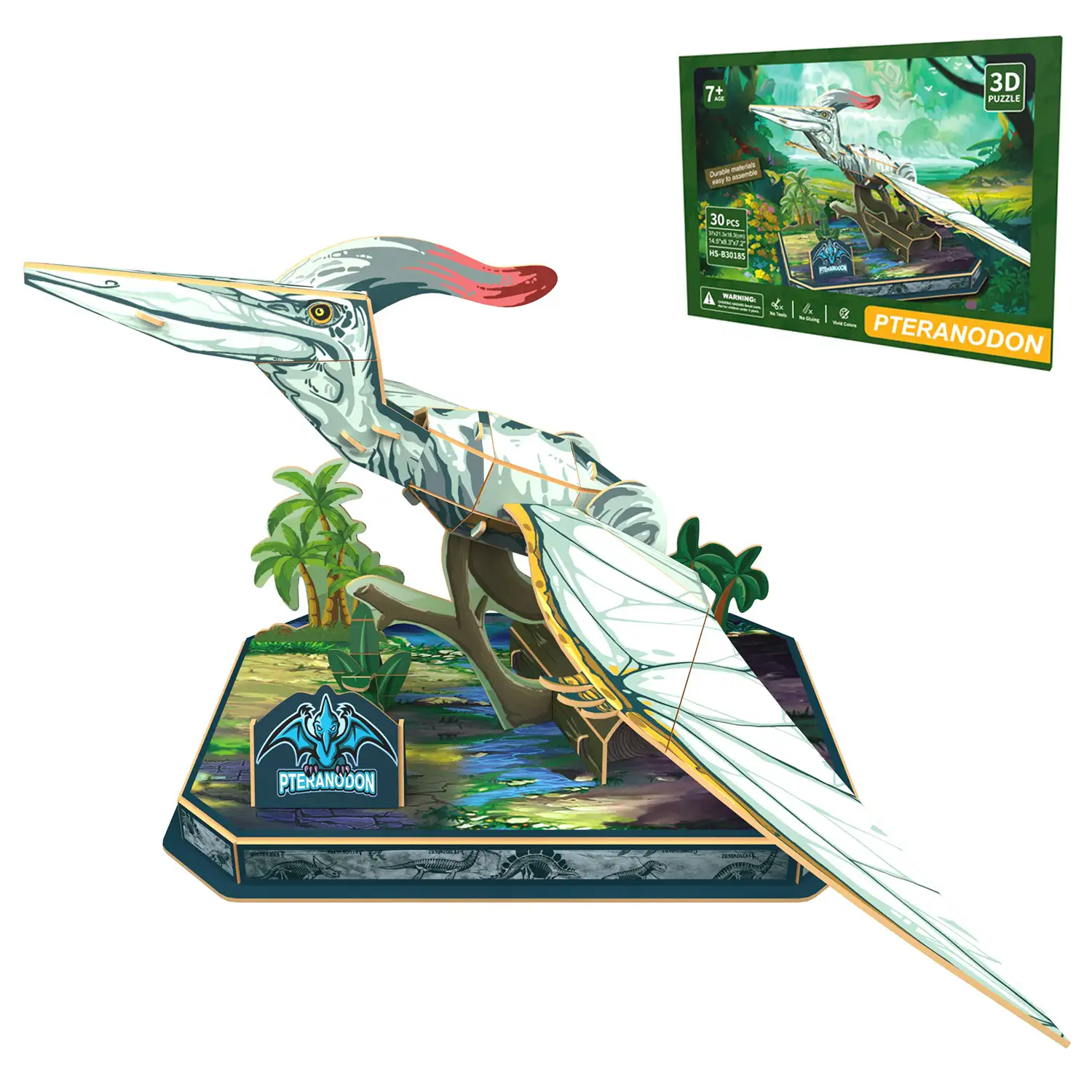 Puzle 3D de cartón del Dinosaurio Pteranodon. 30 piezas.