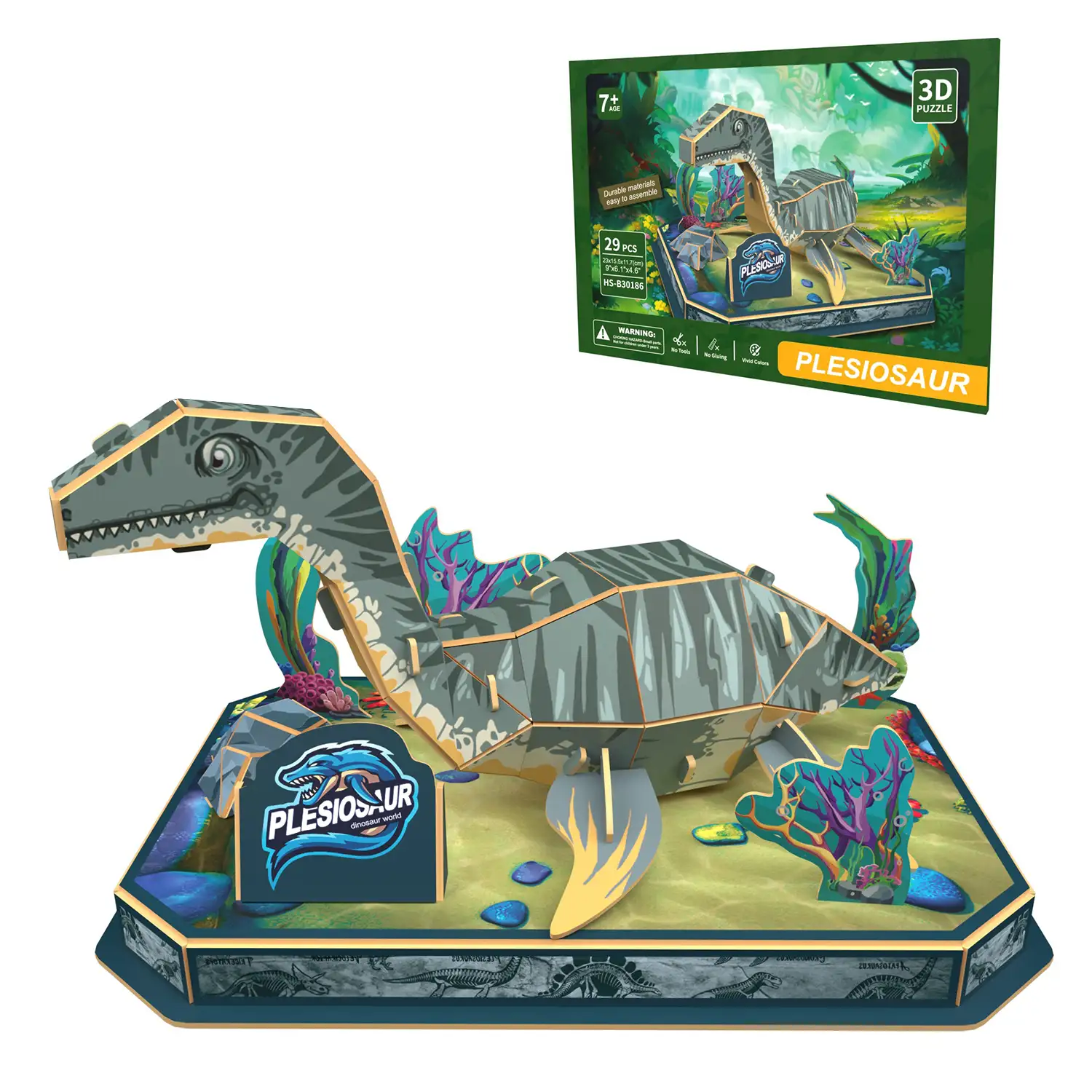 Puzle 3D de cartón del Dinosaurio Plesiosaurus. 29 piezas.