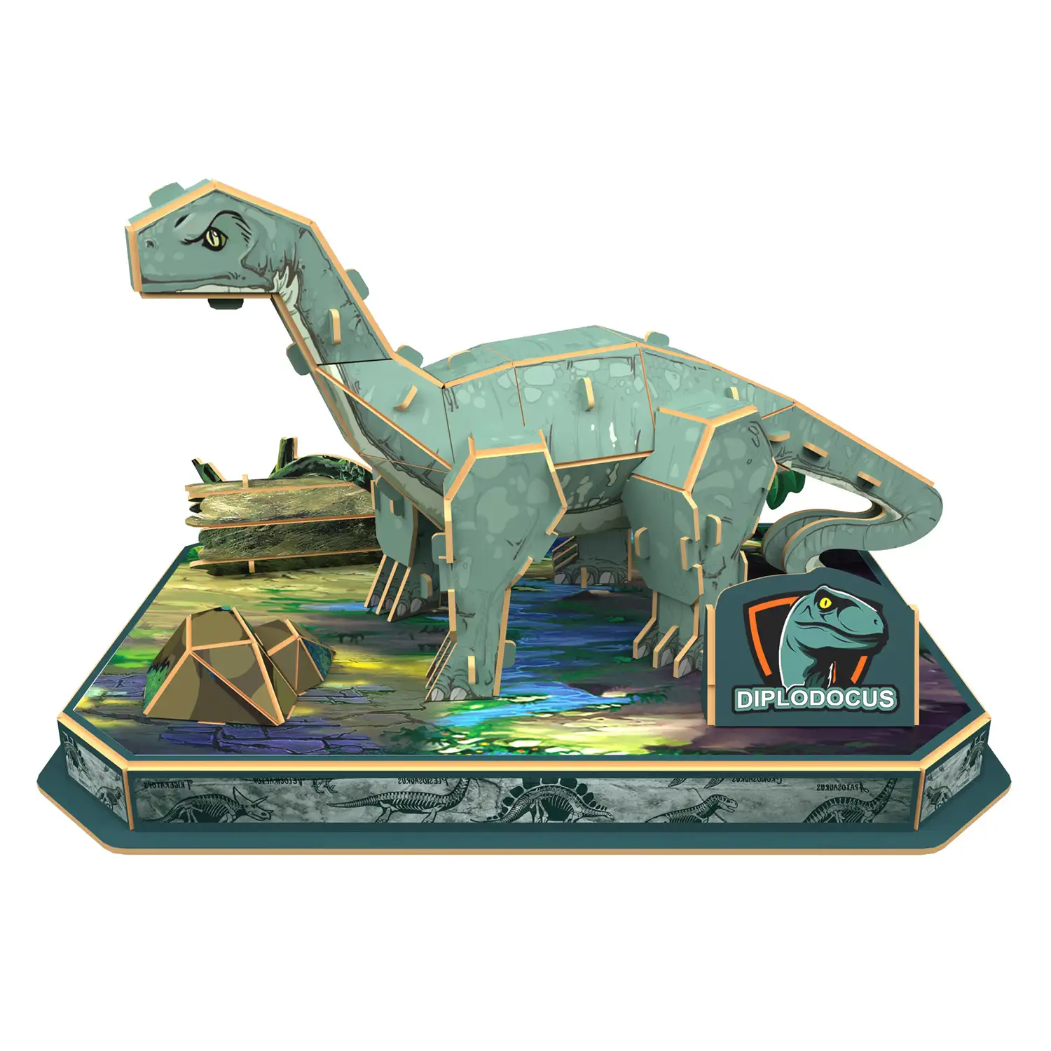 Puzle 3D de cartón del Dinosaurio Diplodocus. 41 piezas.