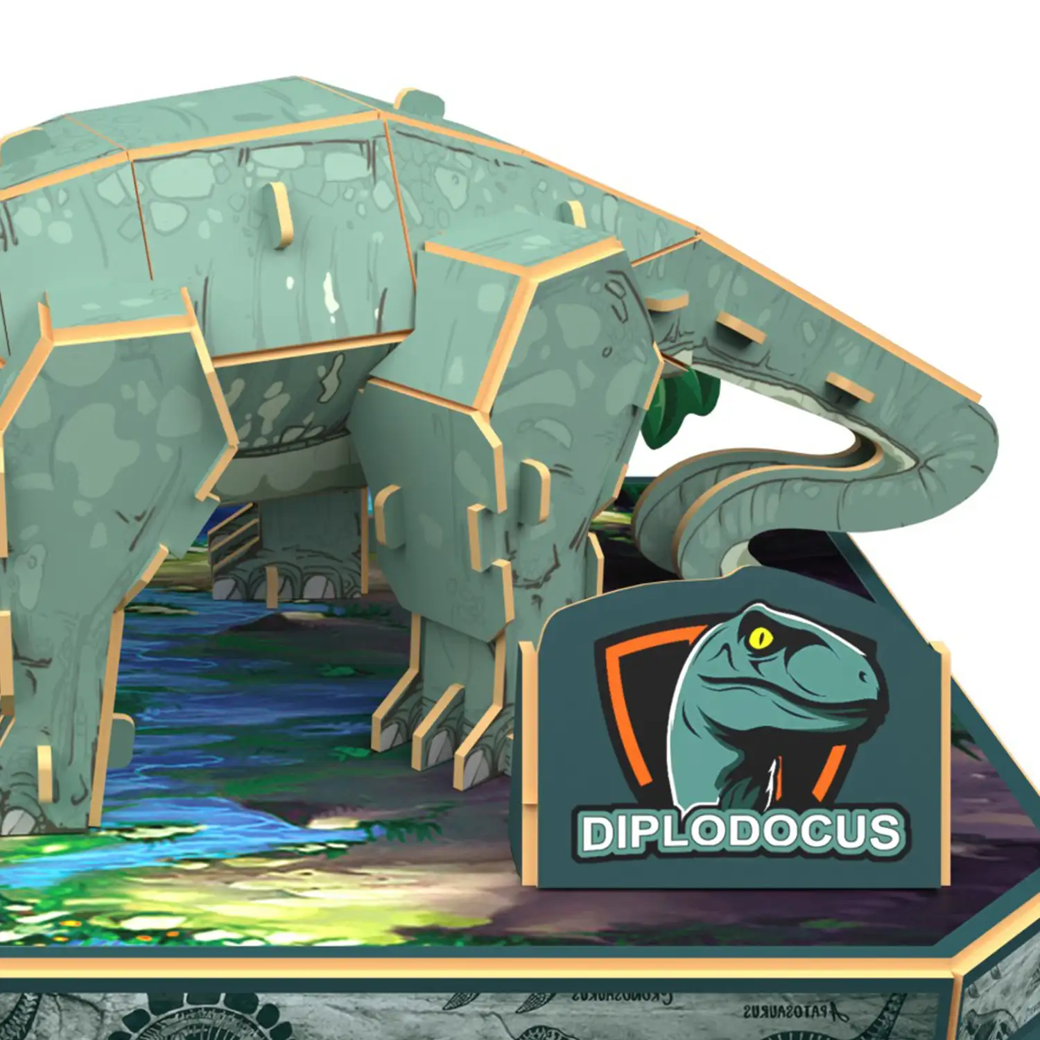 Puzle 3D de cartón del Dinosaurio Diplodocus. 41 piezas.