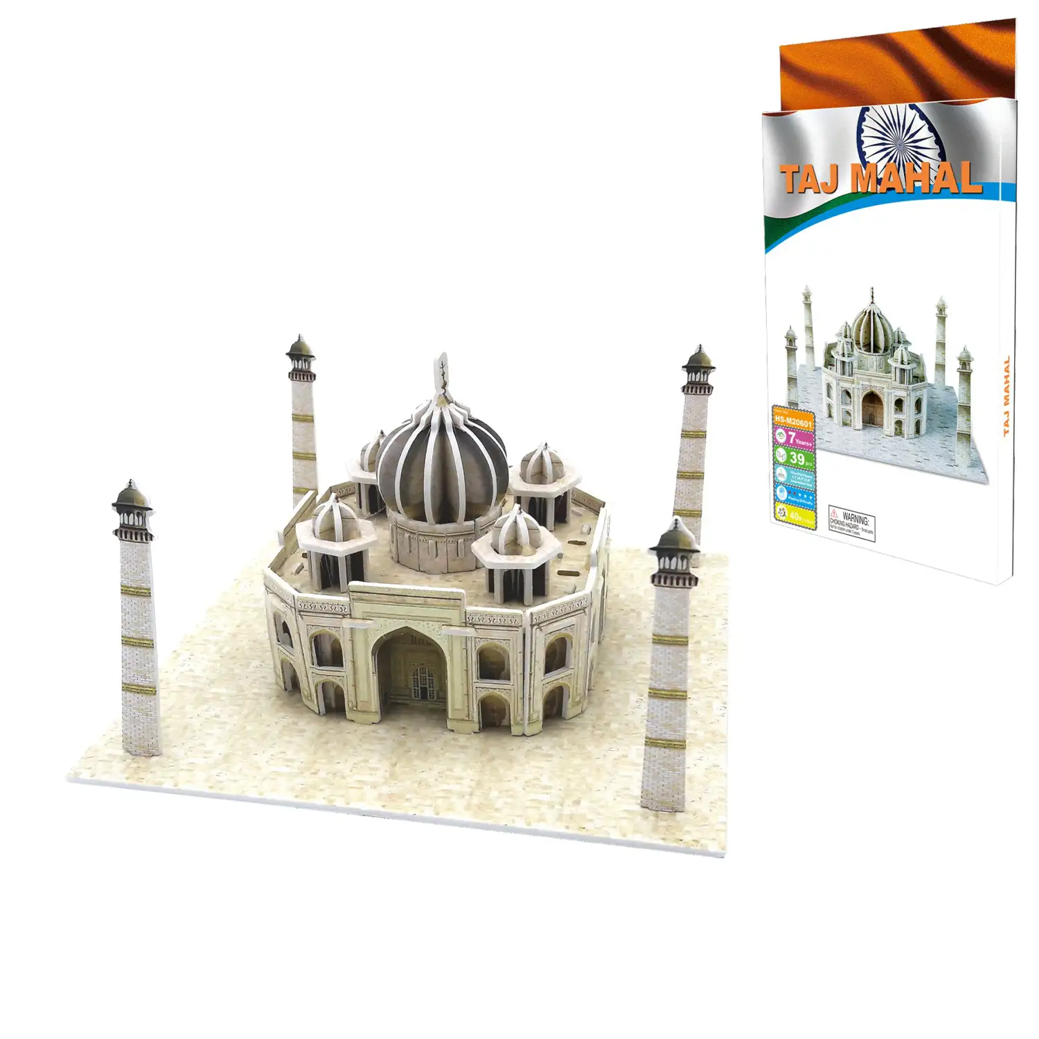 Puzle 3D de cartón del Taj Mahal situado en la India. 39 piezas.