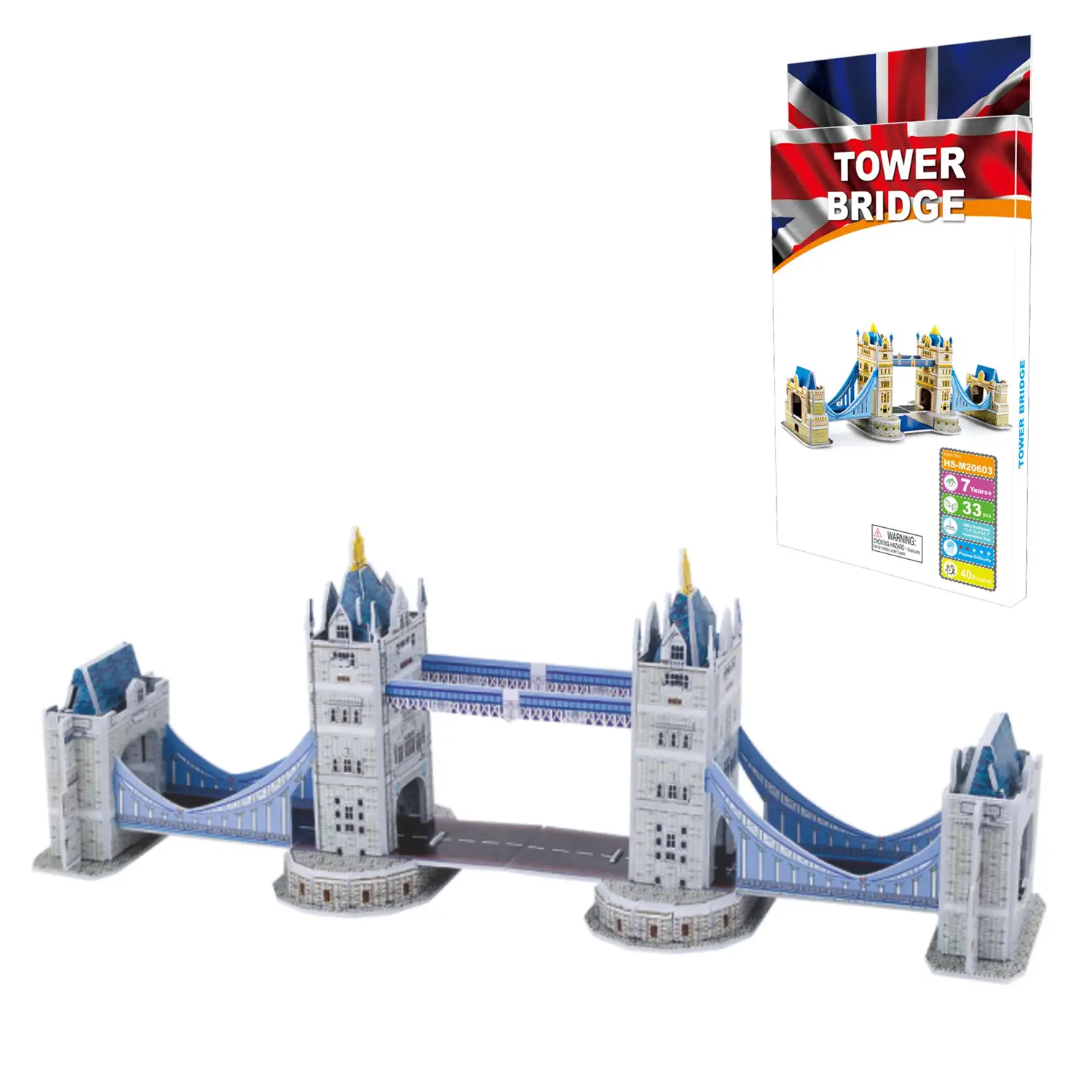 Puzle 3D de cartón del Puente de la Torre situado en Londres. 33 piezas.