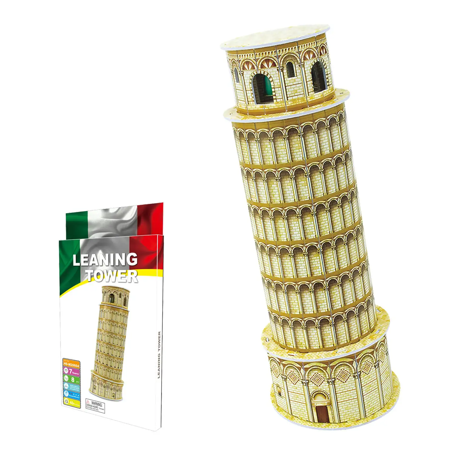 Puzle 3D de cartón de la Torre de Pisa situada en Italia. 8 piezas.