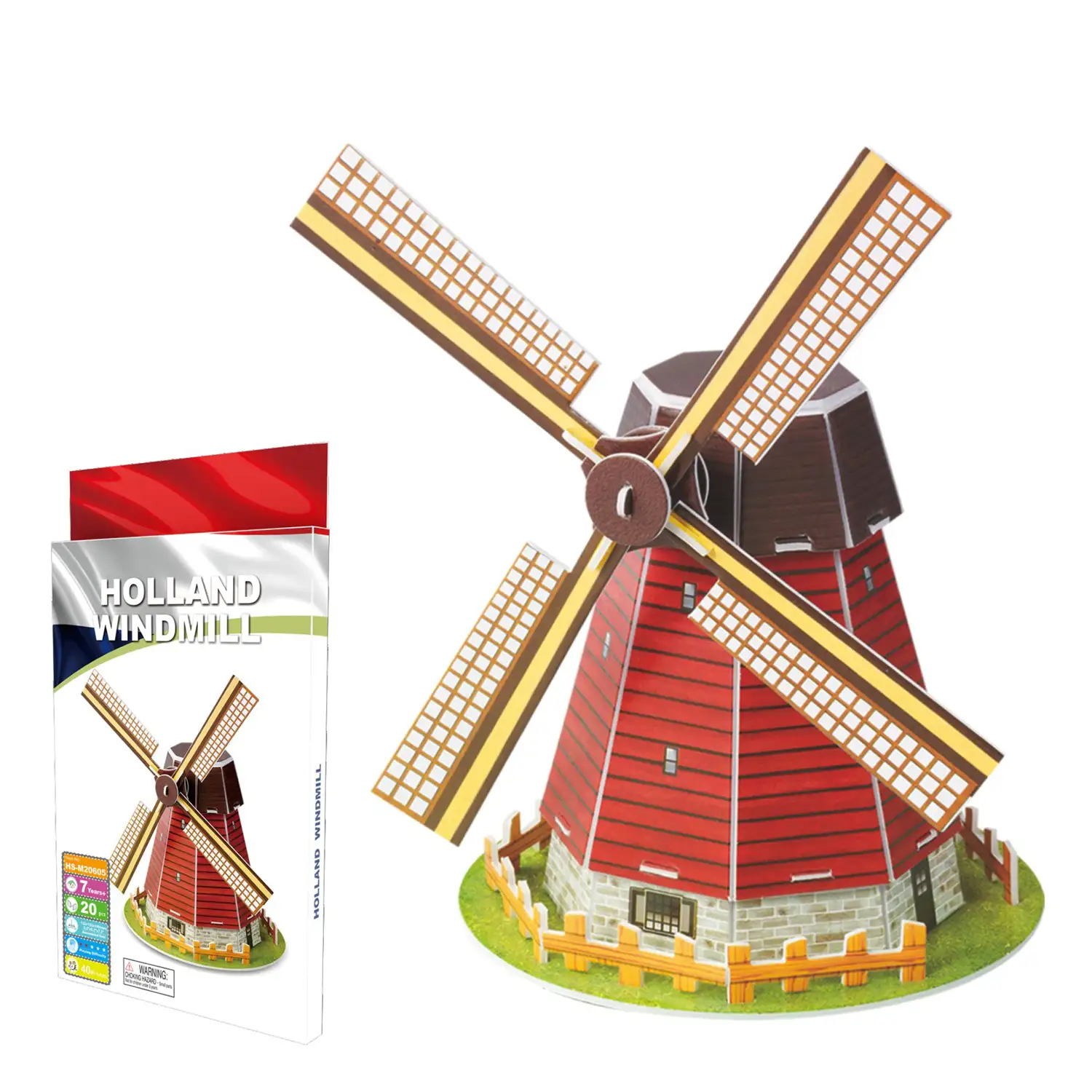 Puzle 3D de cartón de un Molino Holandés. 20 piezas.