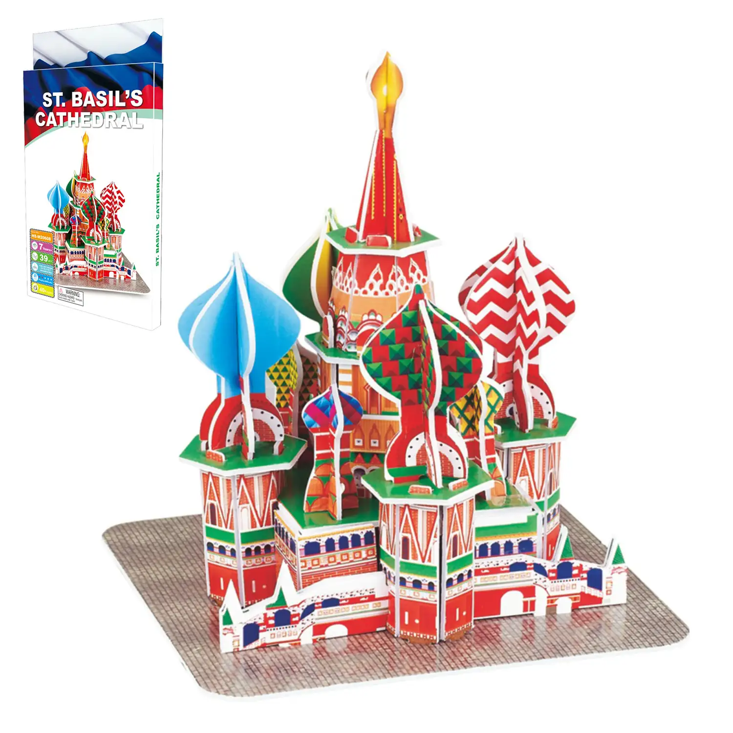 Puzle 3D de cartón de la Catedral de San Basilio situada en Moscú. 39 piezas.
