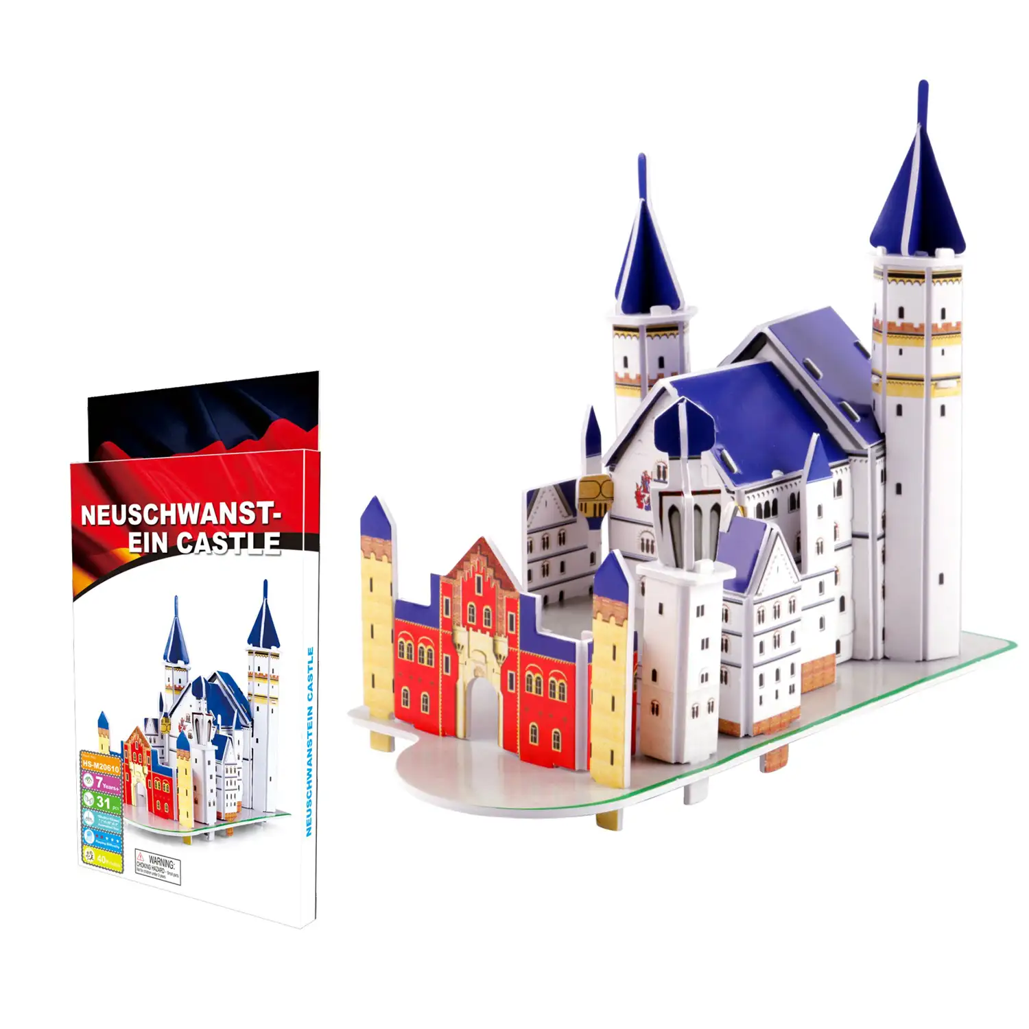 Puzle 3D de cartón del castillo de Neuschwanstein en Alemania. 31 piezas.