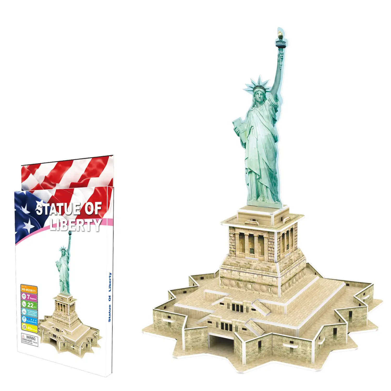 Puzle 3D de cartón de la Estatua de la Libertad situada en Nueva York. 22 piezas.