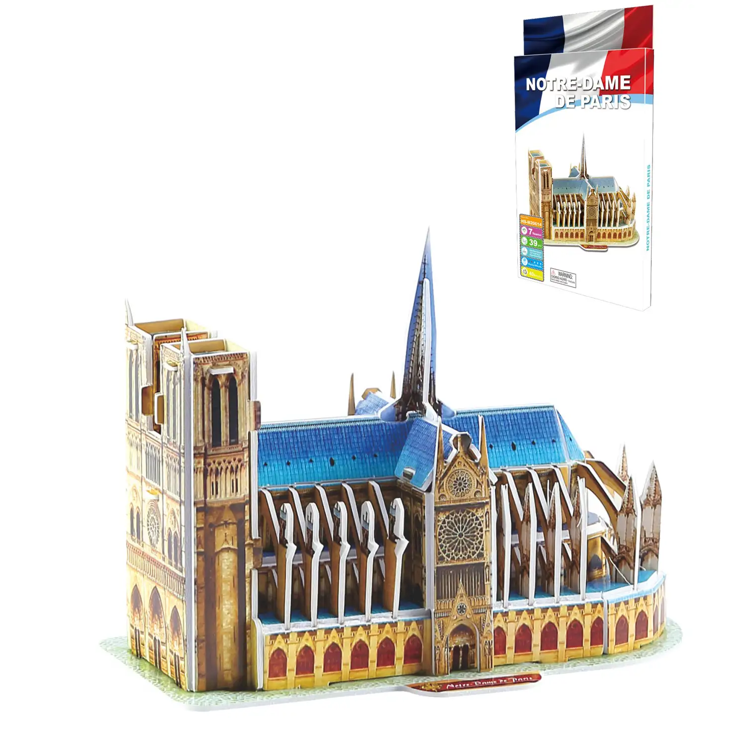 Puzle 3D de cartón de la Catedral de Notre Dame situada en París. 39 piezas.