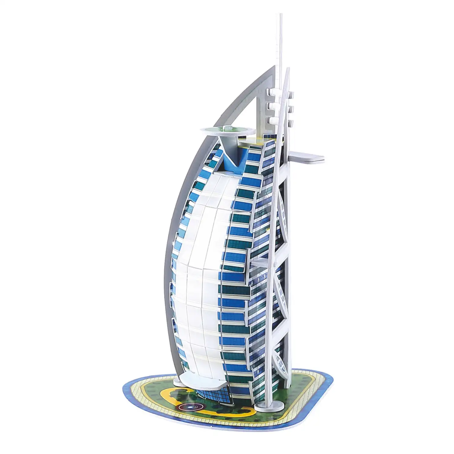 Puzle 3D de cartón del hotel Burj Al Arab situado en Dubai. 17 piezas.