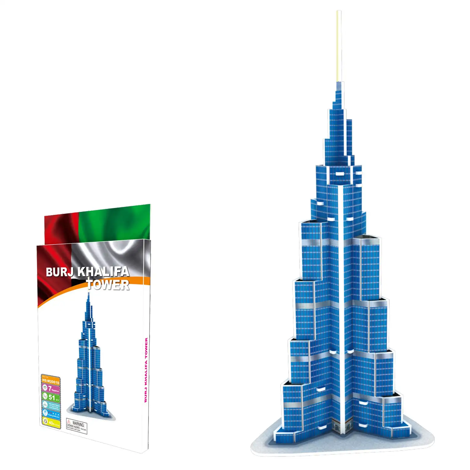 Puzle 3D de cartón del rascacielos Burj Khalifa situado en Dubai. 51 piezas.