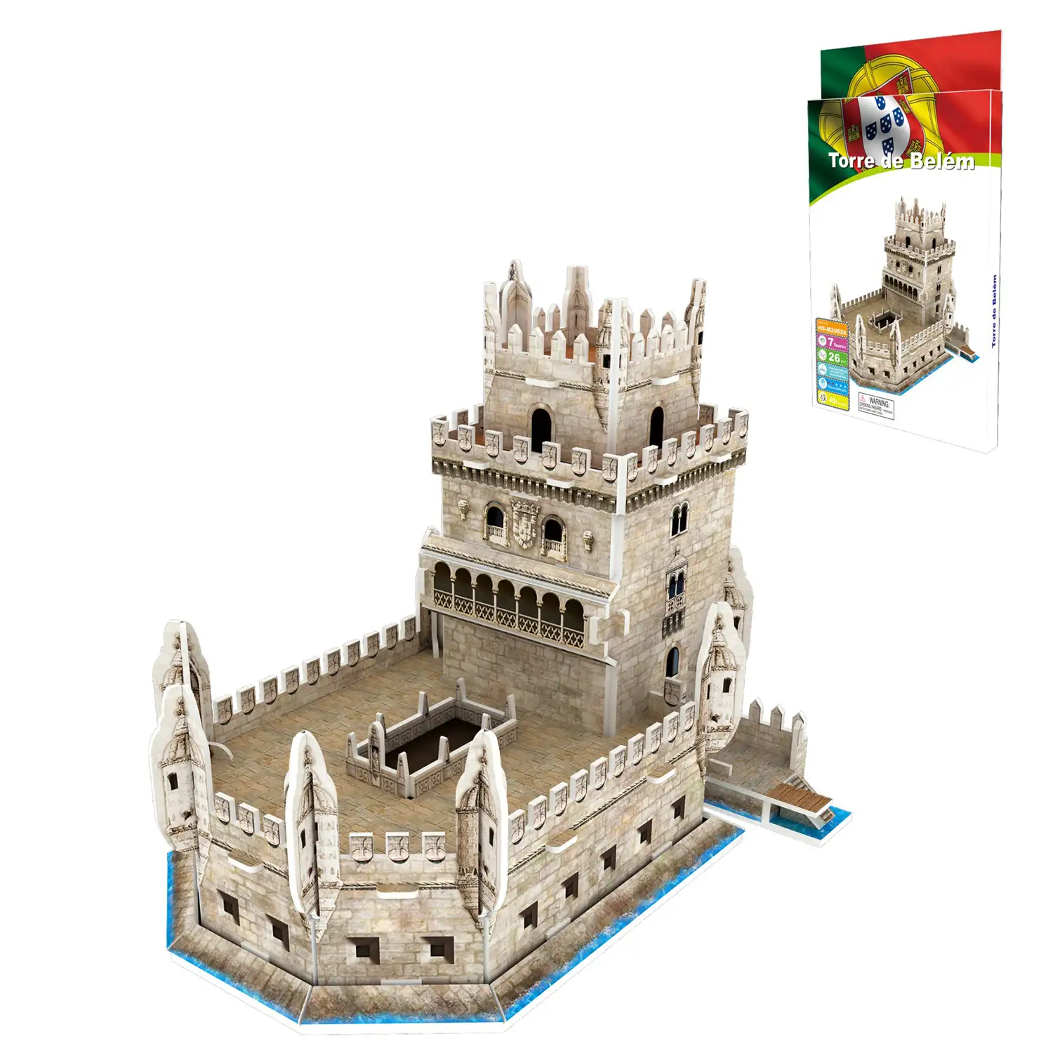 Puzle 3D de cartón de la Torre de Belém en Lisboa. 26 piezas.