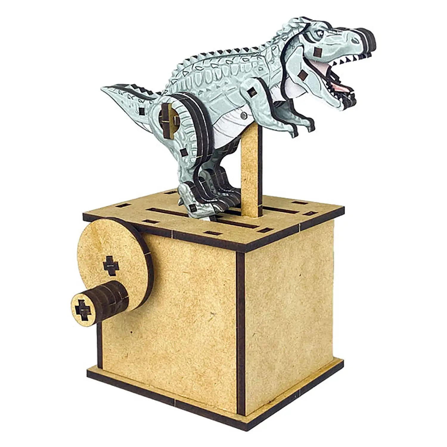 Maqueta de Madera 3D, con movimiento mecánico diseño de Tiranosaurio Rex.
