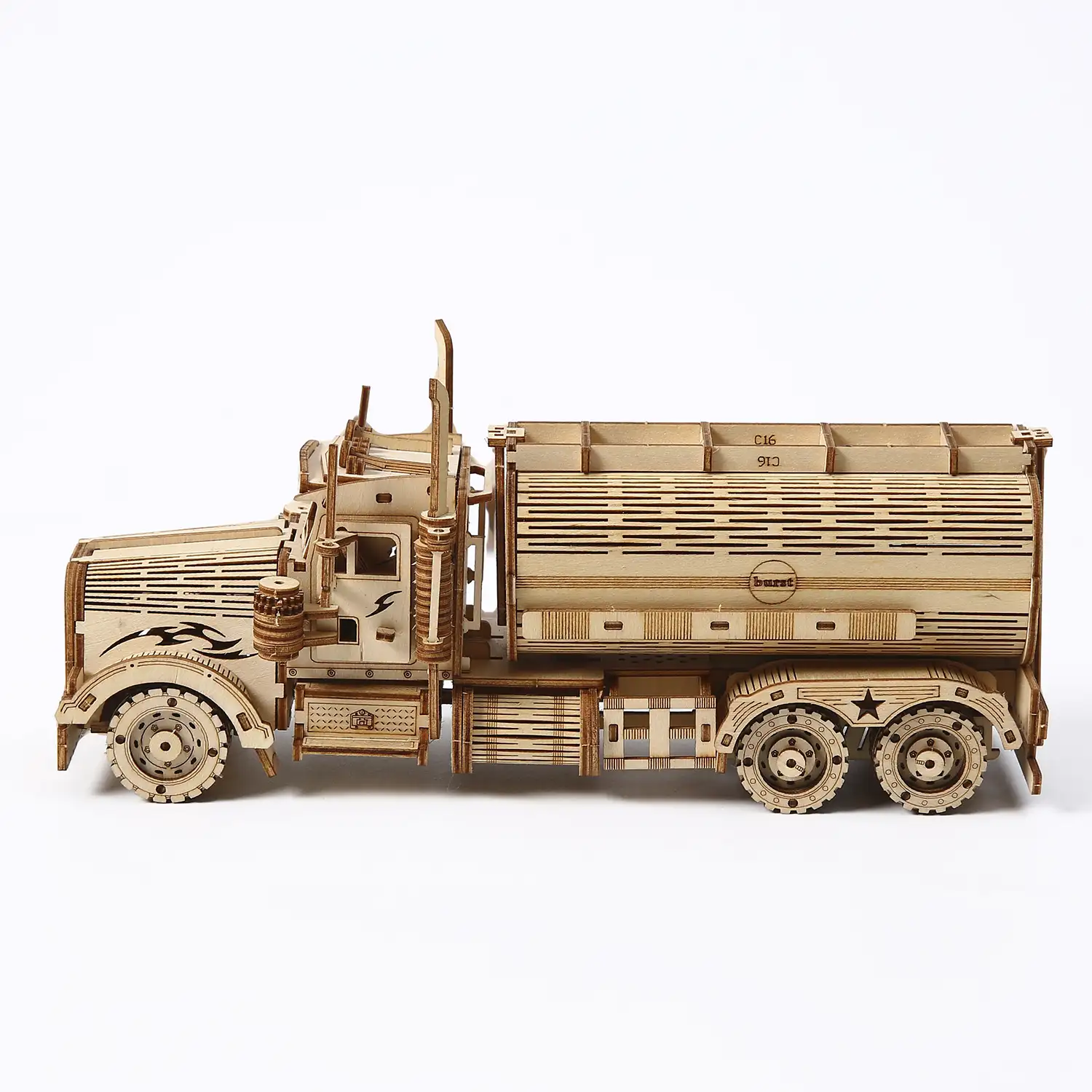 Maqueta de Madera 3D, diseño de Camión Cisterna Grande con movimiento mecánico. 307 piezas.