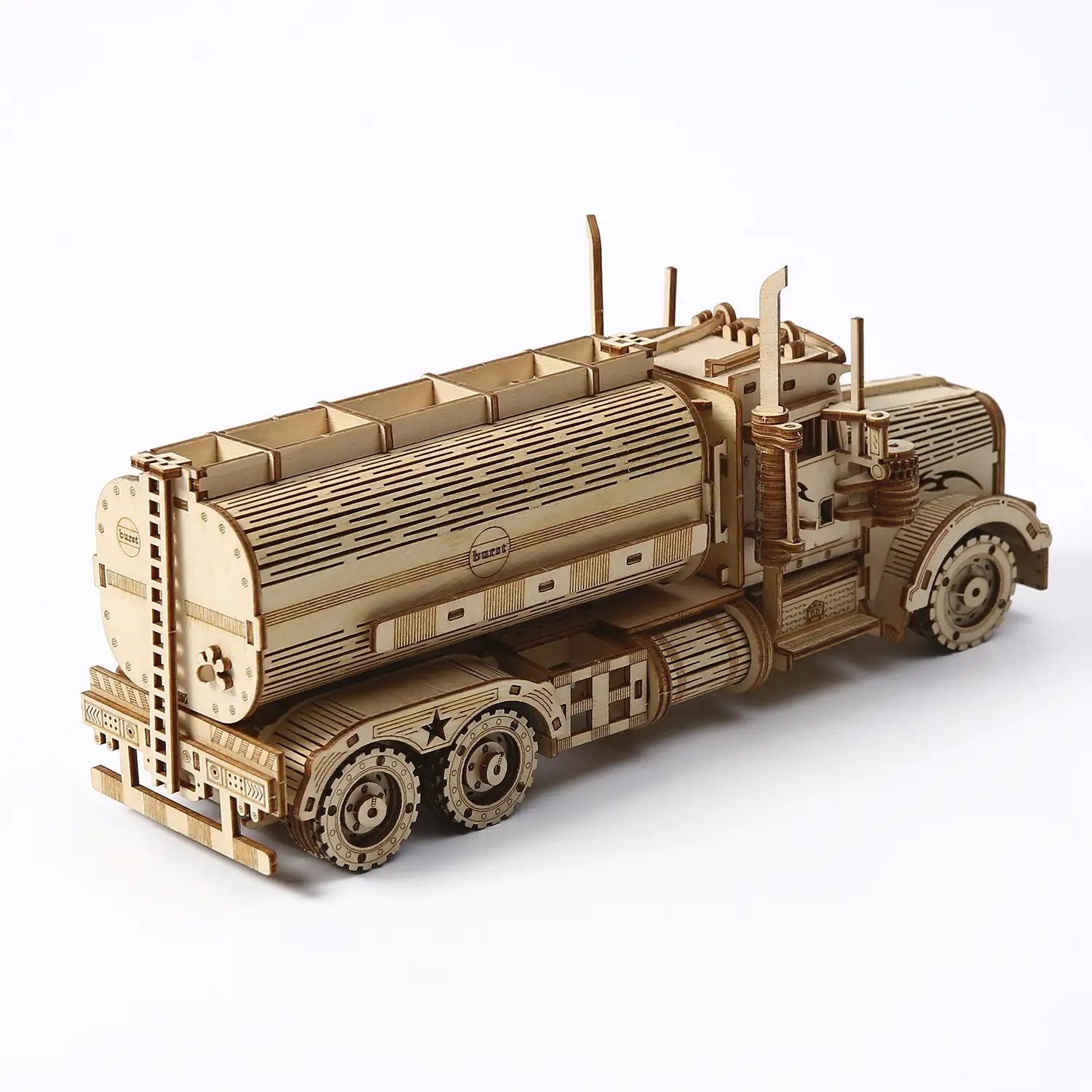 Maqueta de Madera 3D, diseño de Camión Cisterna Grande con movimiento mecánico. 307 piezas.