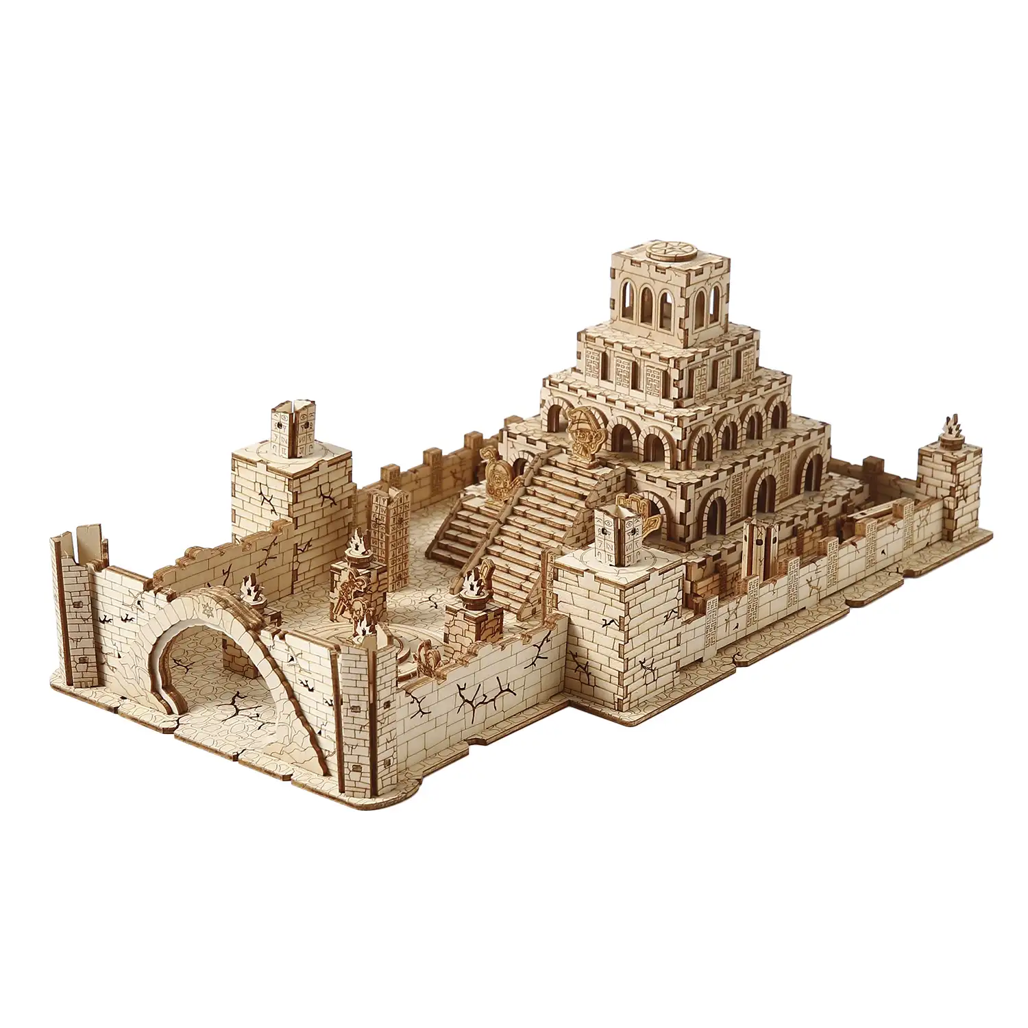 Maqueta de Madera 3D, diseño de Ruinas con movimiento mecánico. 235 piezas.