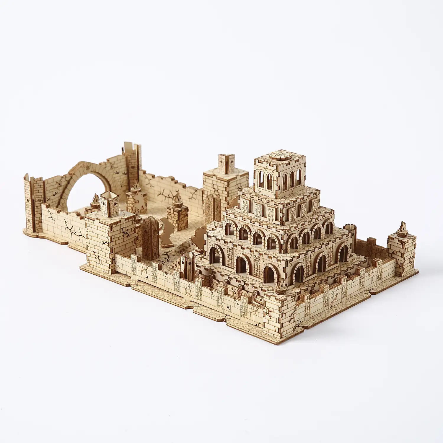 Maqueta de Madera 3D, diseño de Ruinas con movimiento mecánico. 235 piezas.