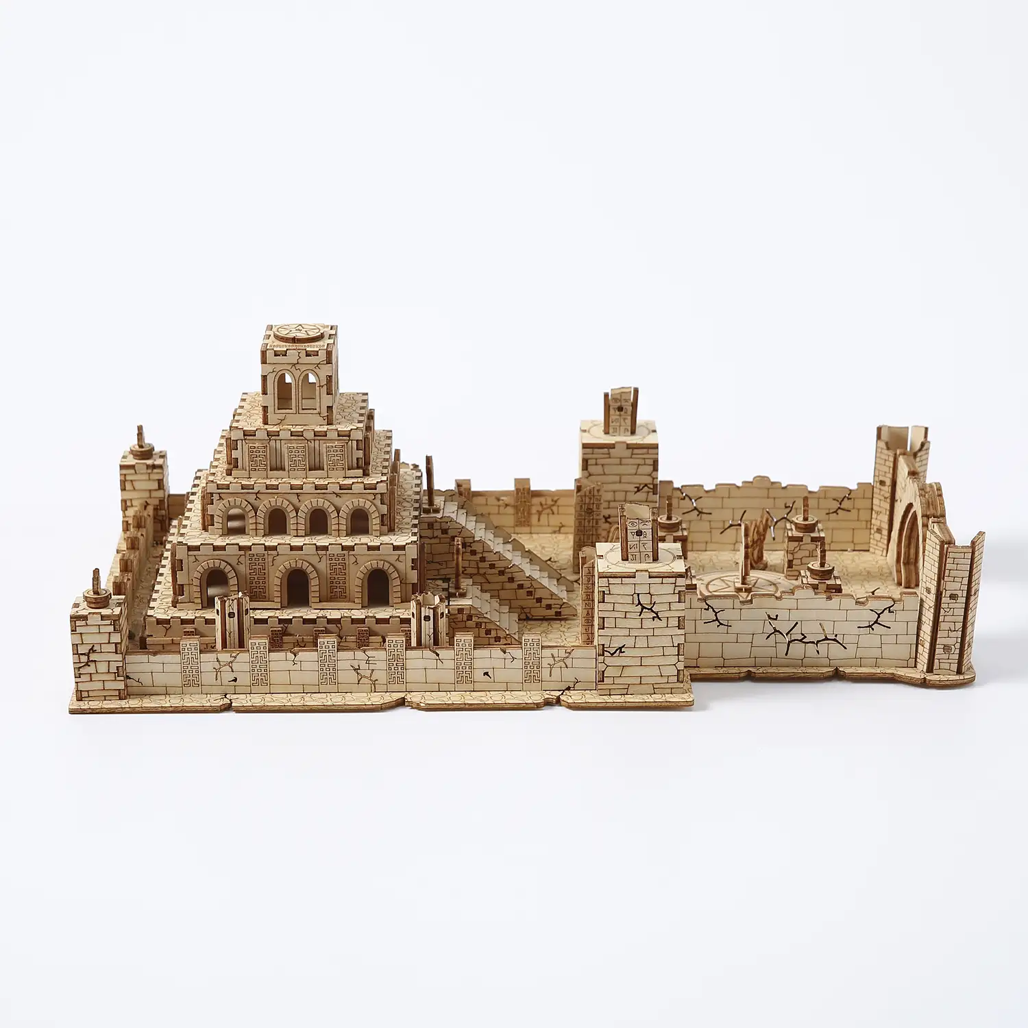 Maqueta de Madera 3D, diseño de Ruinas con movimiento mecánico. 235 piezas.