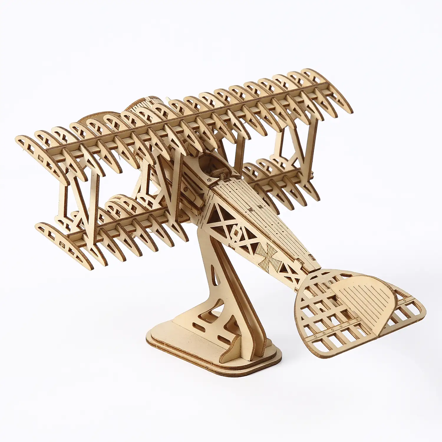 Maqueta de Madera 3D, diseño de Avioneta con movimiento mecánico. 105 piezas.